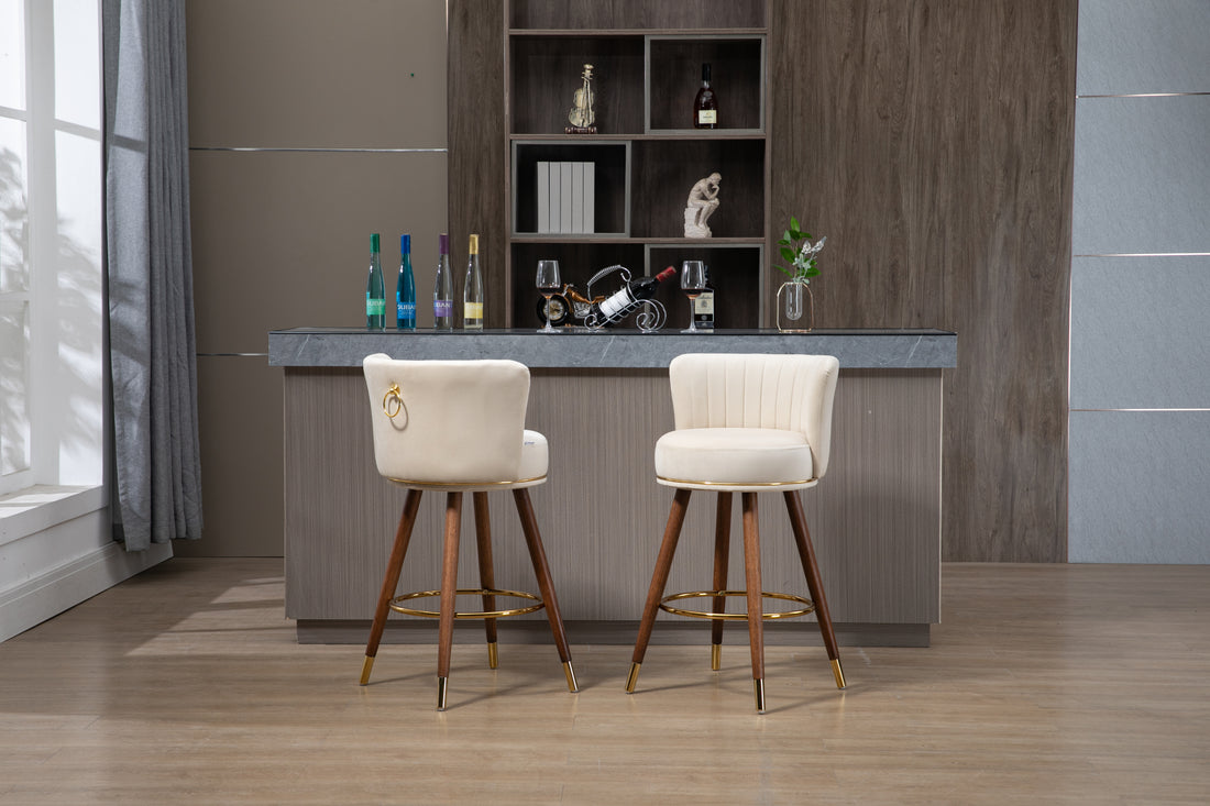 Coolmore Counter Height Bar Stools Set Of 2 For Kitchen Counter Solid Wood Legs With A Fixed Height Of 360 Degrees Ivory Solid Wood
