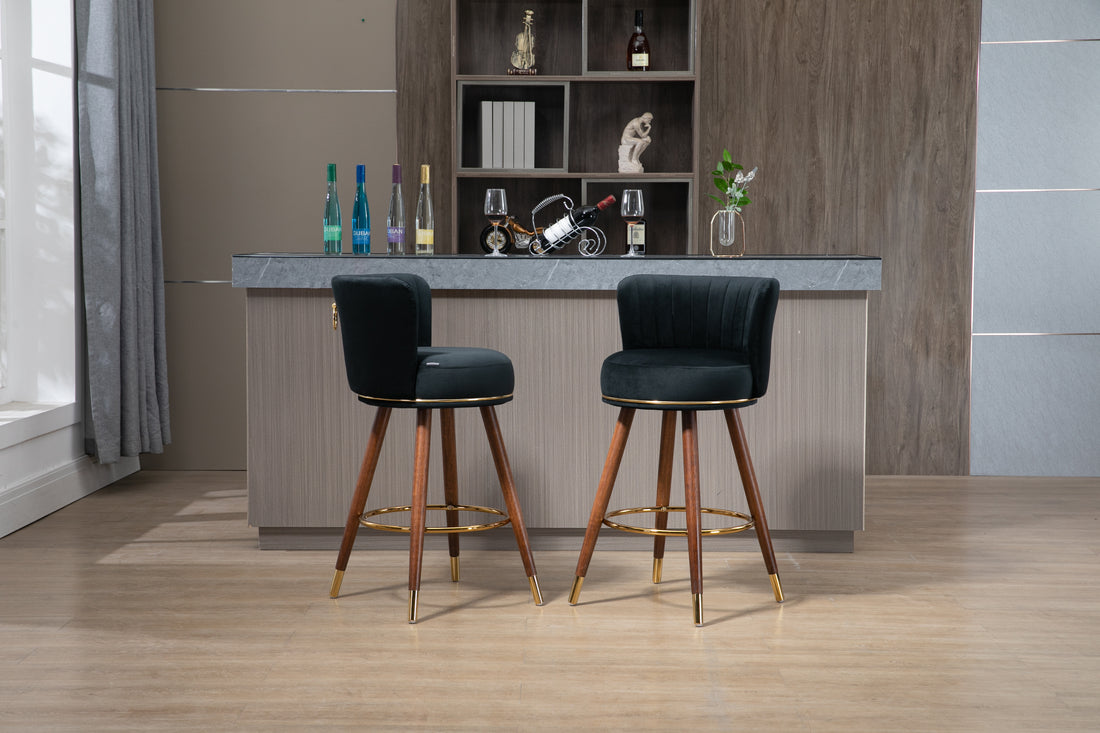 Coolmore Counter Height Bar Stools Set Of 2 For Kitchen Counter Solid Wood Legs With A Fixed Height Of 360 Degrees Black Solid Wood