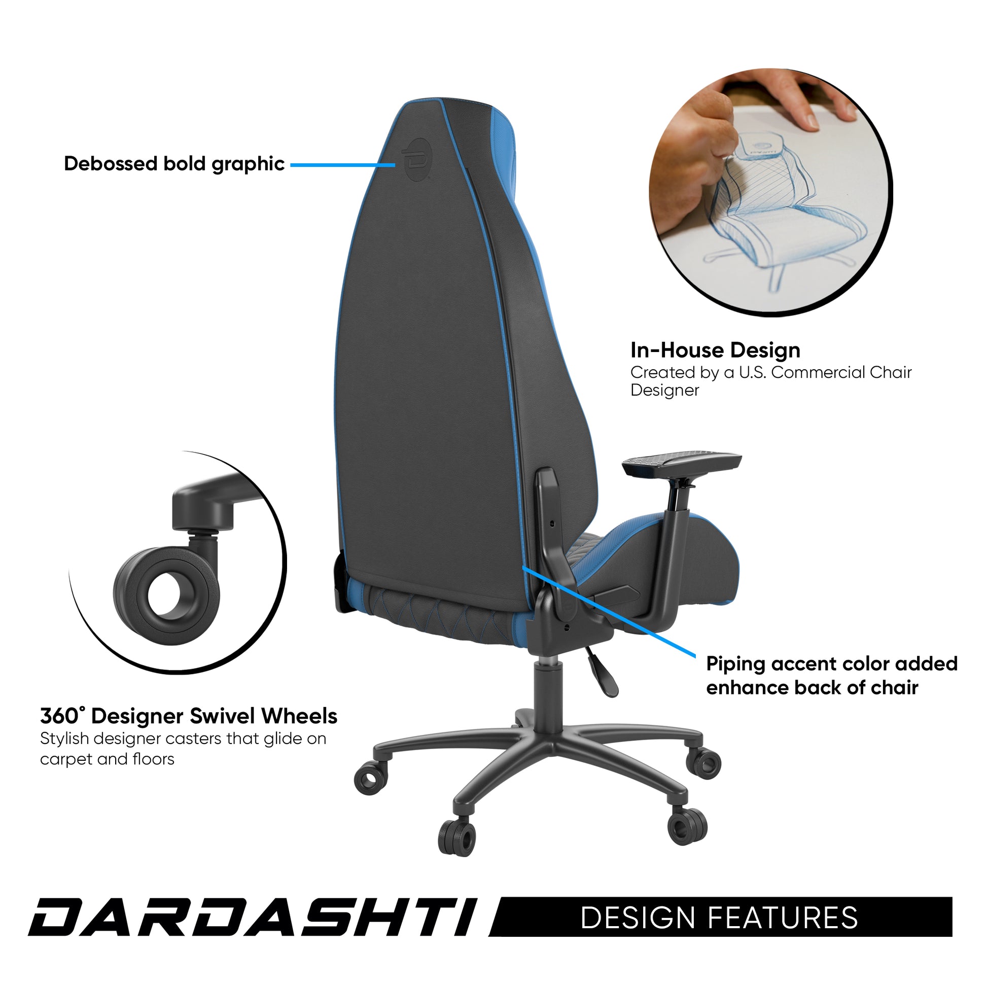 Next Gen Ergonomic Gaming Chair, 8 Way Adjustable Arm Rest, Multi Tilt, Steel Frame In Blue Blue Foam
