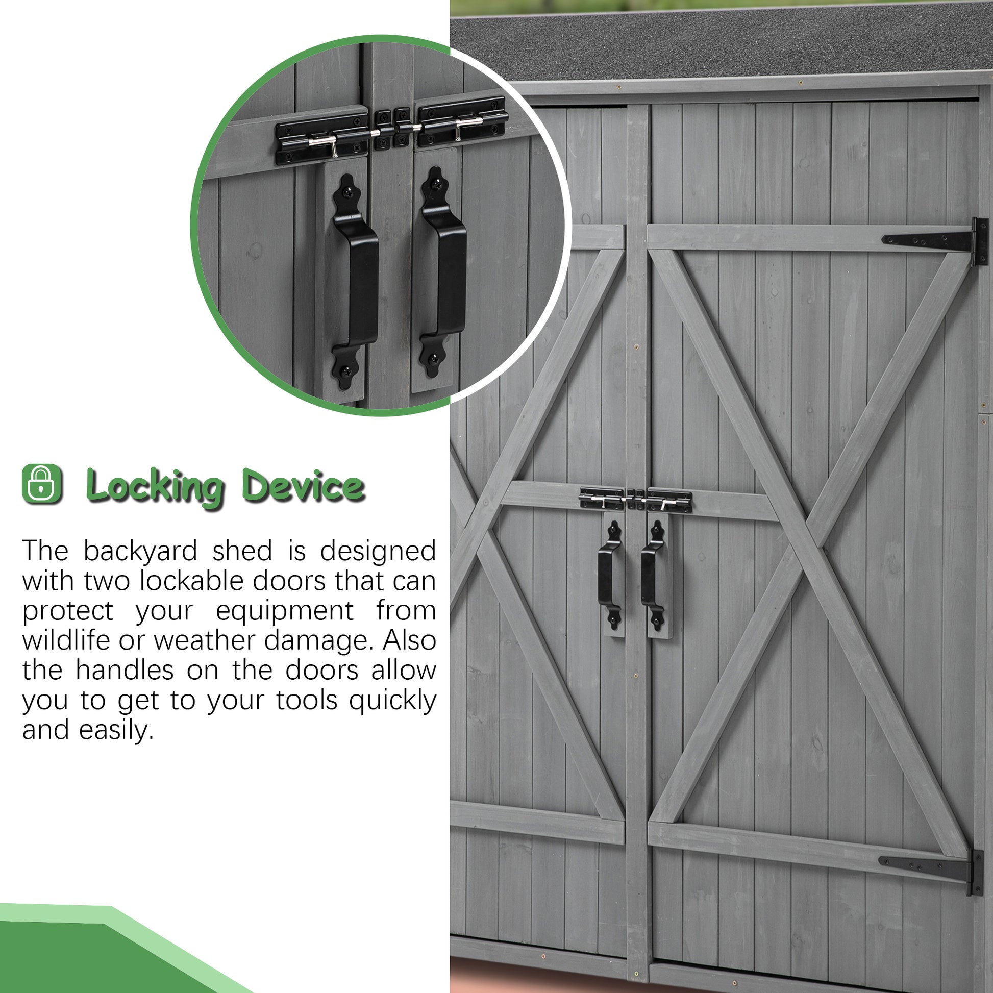 56"L X 19.5"W X 64"H Outdoor Storage Shed With Lockable Door, Wooden Tool Storage Shed W Detachable Shelves & Pitch Roof,Gray Aqua Grey Solid Wood