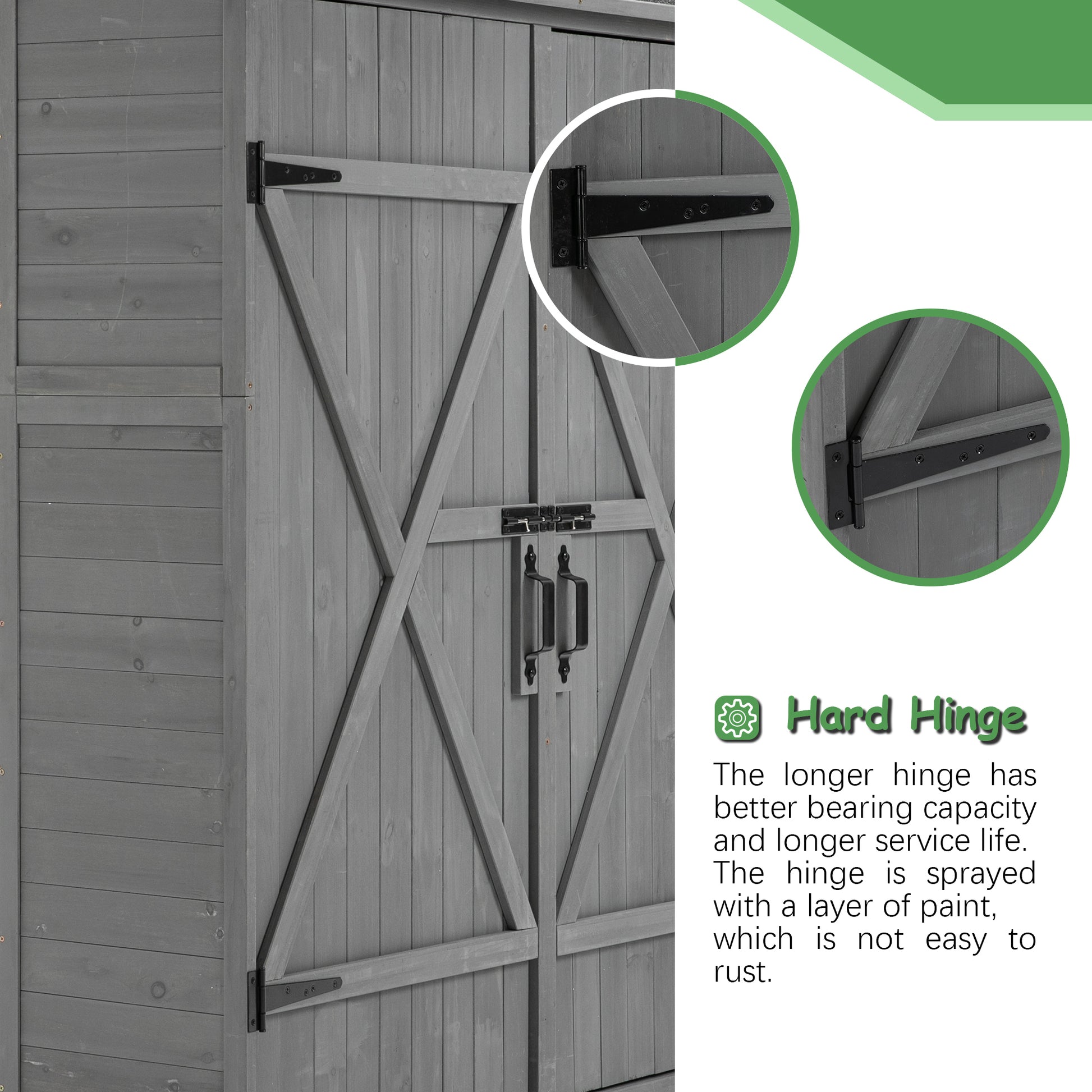 56"L X 19.5"W X 64"H Outdoor Storage Shed With Lockable Door, Wooden Tool Storage Shed W Detachable Shelves & Pitch Roof,Gray Aqua Grey Solid Wood