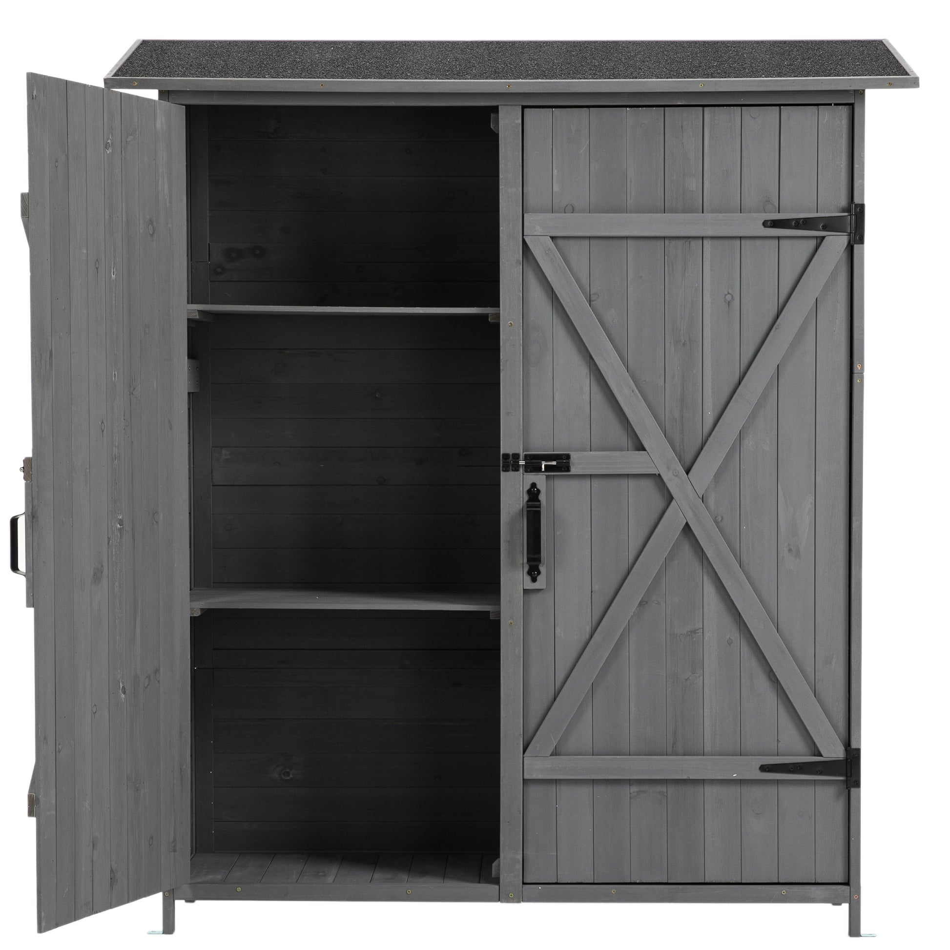 56"L X 19.5"W X 64"H Outdoor Storage Shed With Lockable Door, Wooden Tool Storage Shed W Detachable Shelves & Pitch Roof,Gray Aqua Grey Solid Wood