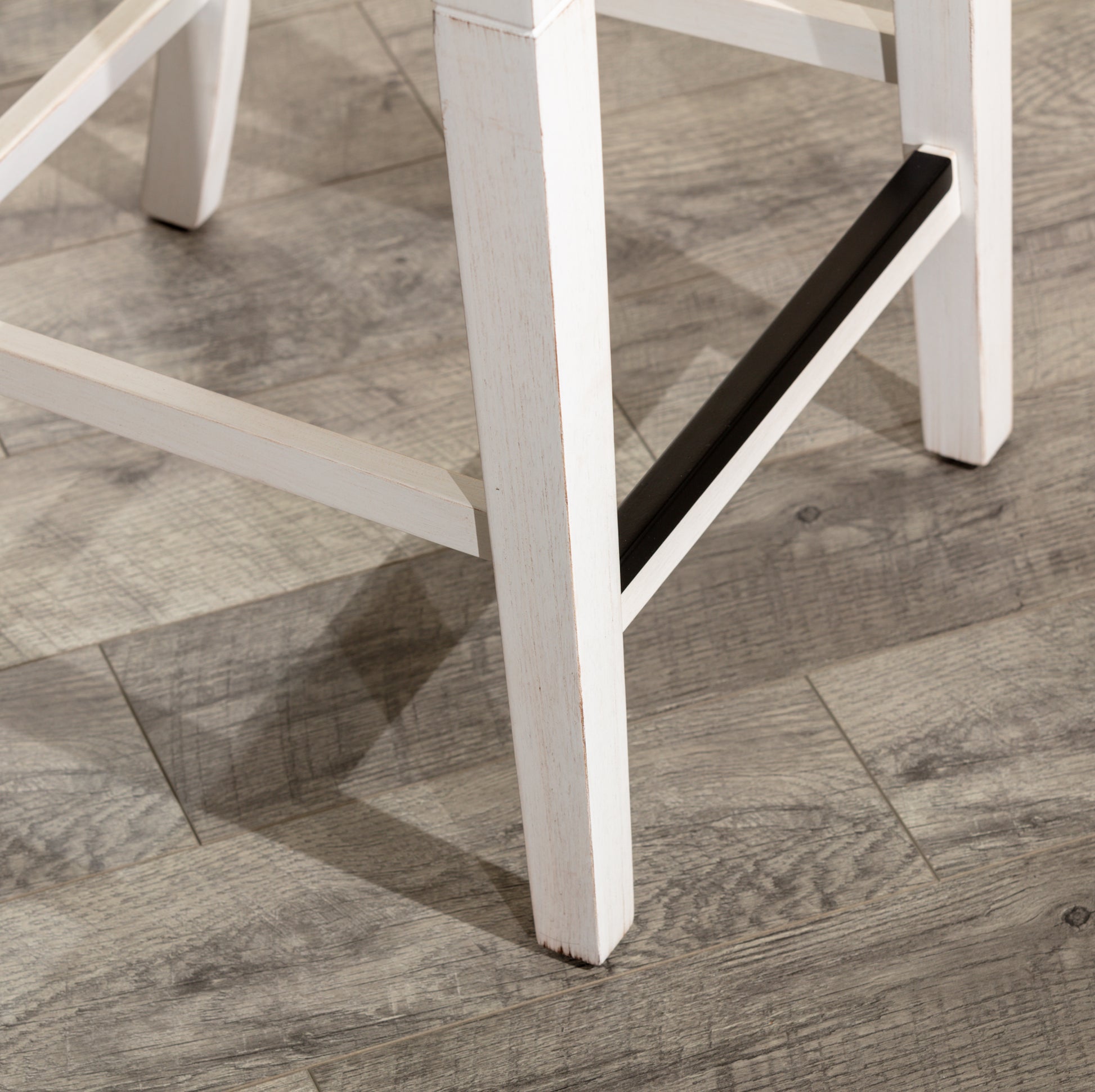 24" Counter Stool, Antique White Finish, Black Leather Seat Antique White Bonded Leather