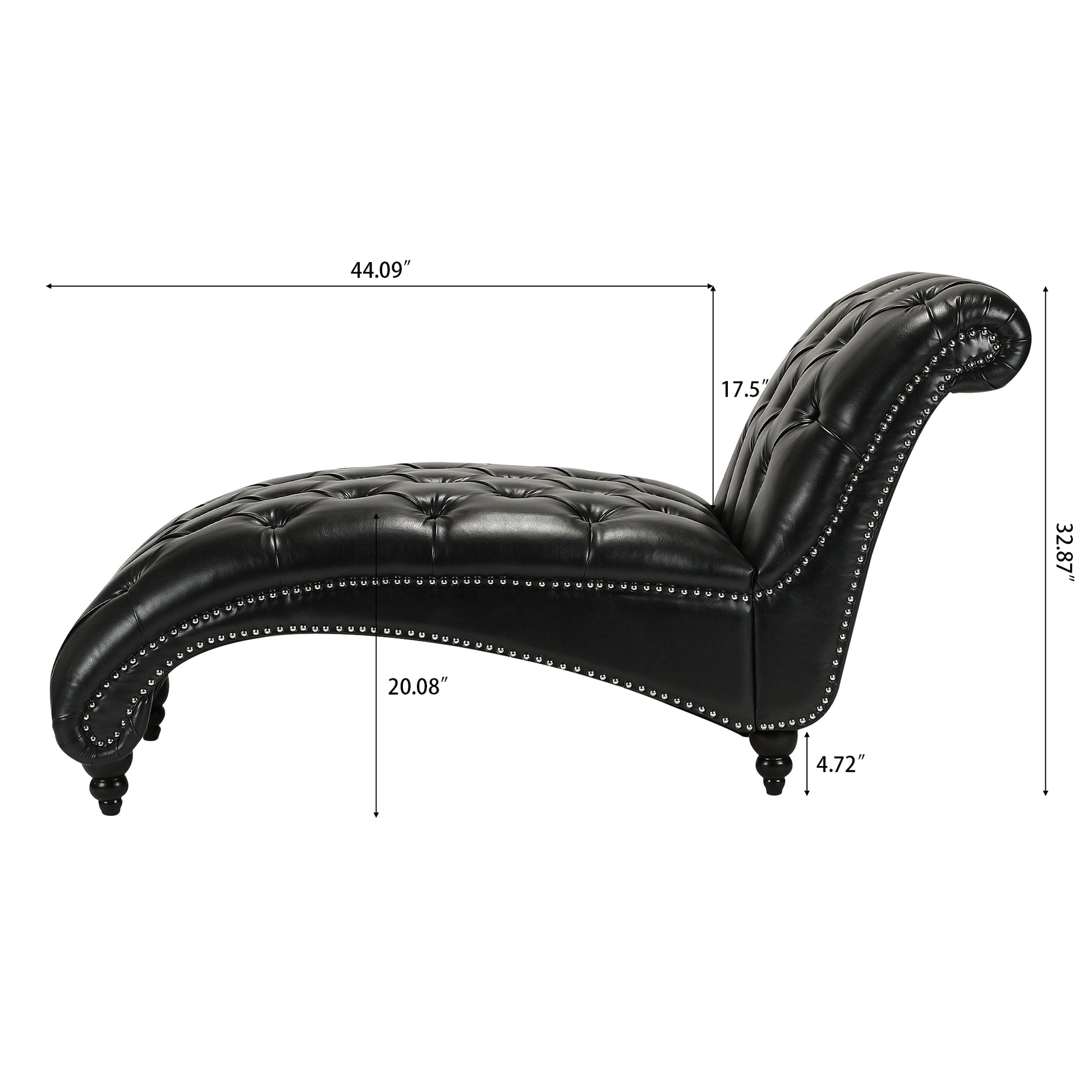 Tufted Armless Chaise Lounge Black Pu Pu Pu