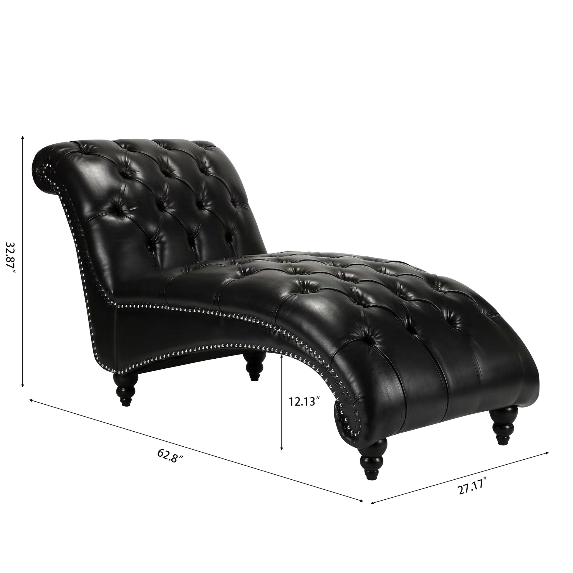 Tufted Armless Chaise Lounge Black Pu Pu Pu
