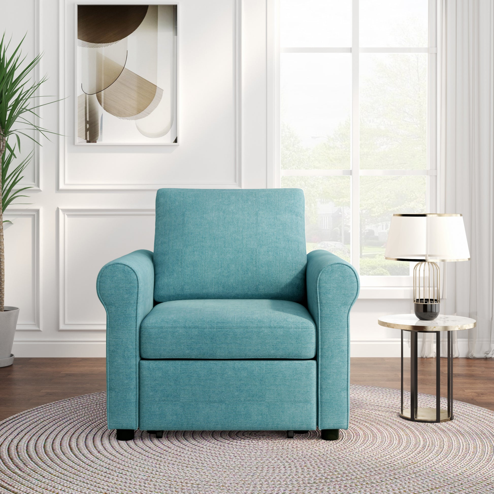3 In 1 Sofa Bed Chair, Convertible Sleeper Chair Bed,Adjust Backrest Into A Sofa,Lounger Chair,Single Bed,Modern Chair Bed Sleeper For Adults,Teal Old Sku:Wf301161Aaw Teal Linen