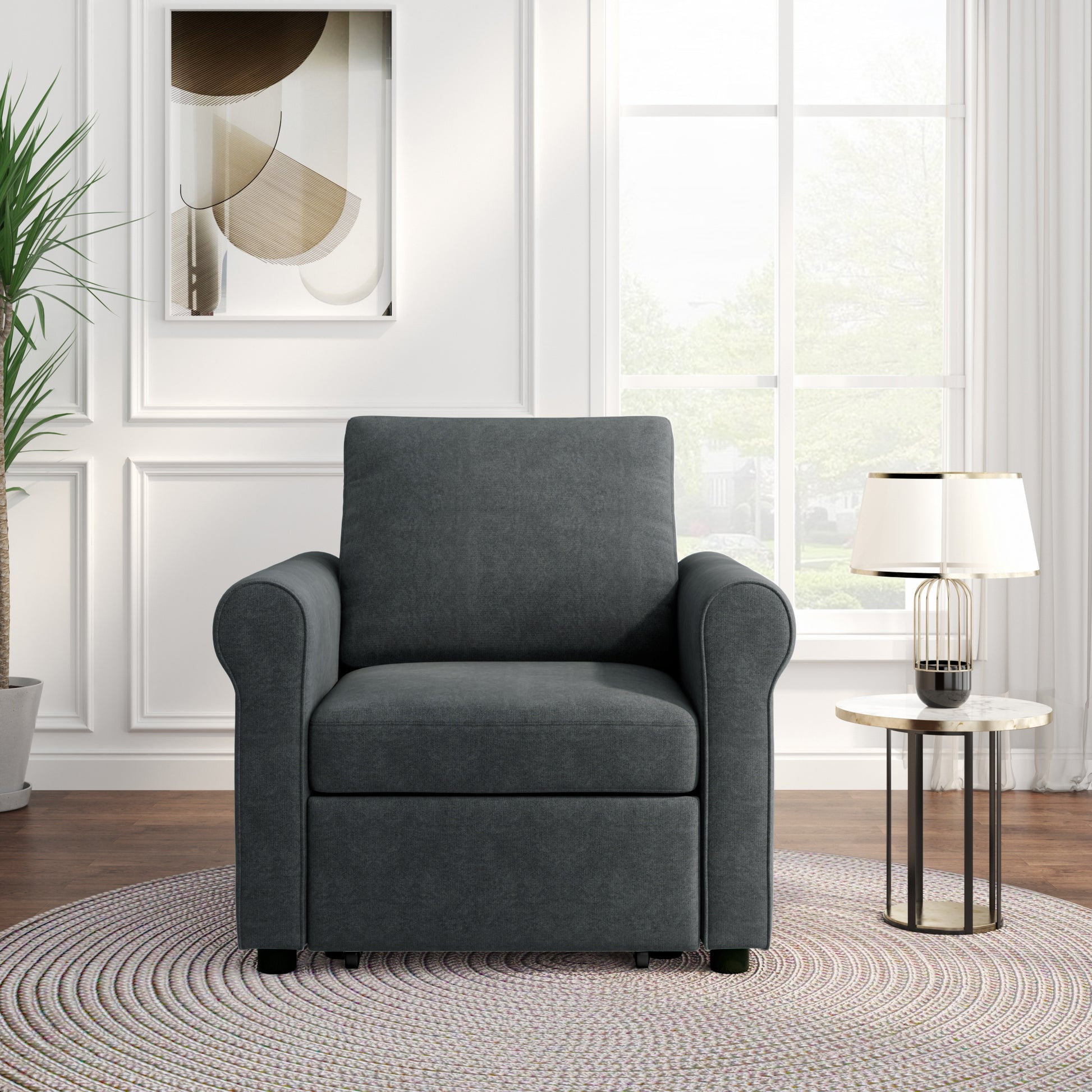 3 In 1 Sofa Bed Chair, Convertible Sleeper Chair Bed,Adjust Backrest Into A Sofa,Lounger Chair,Single Bed,Modern Chair Bed Sleeper For Adults,Deep Blue Old Sku:Wf301161Aad Dark Blue Linen