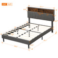 Full Size Upholstered Platform Bed With Storage Headboard And Usb Port, Linen Fabric Upholstered Bed Gray Gray Linen