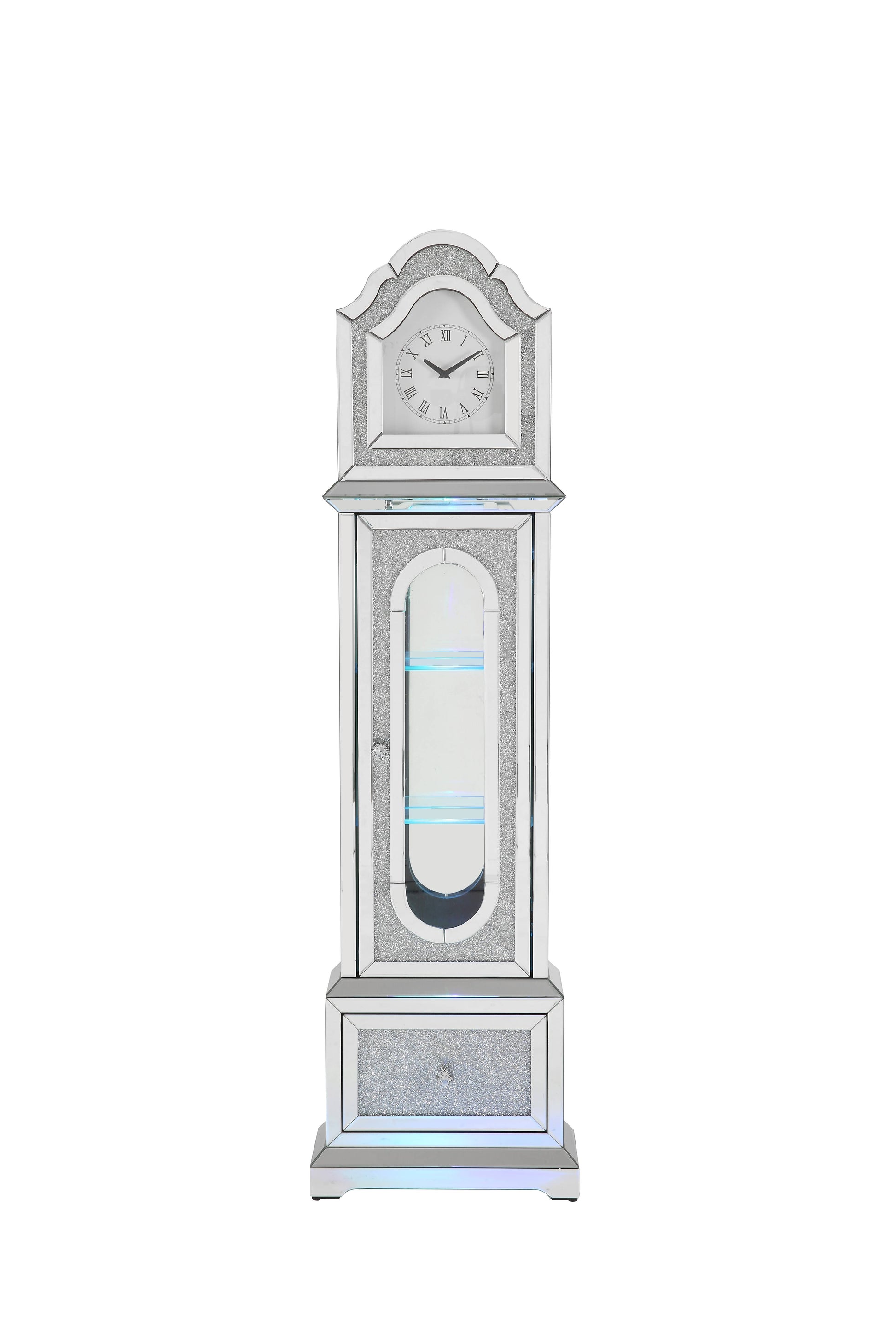 Noralie Grandfather Clock W Led Mirrored & Faux Diamonds Ac00347 Silver Glass