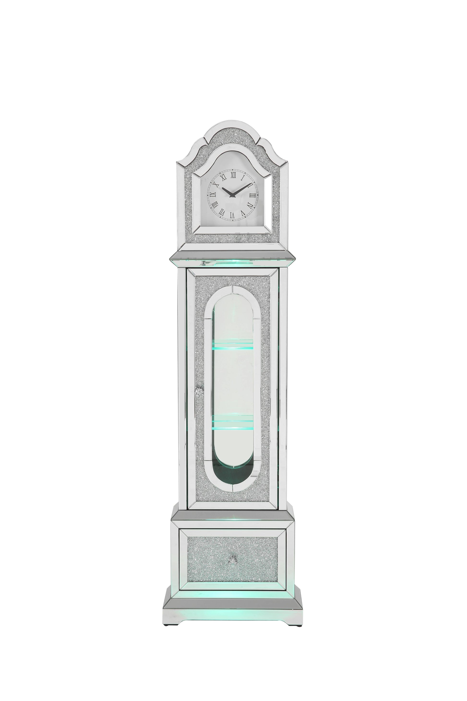 Noralie Grandfather Clock W Led Mirrored & Faux Diamonds Ac00347 Silver Glass