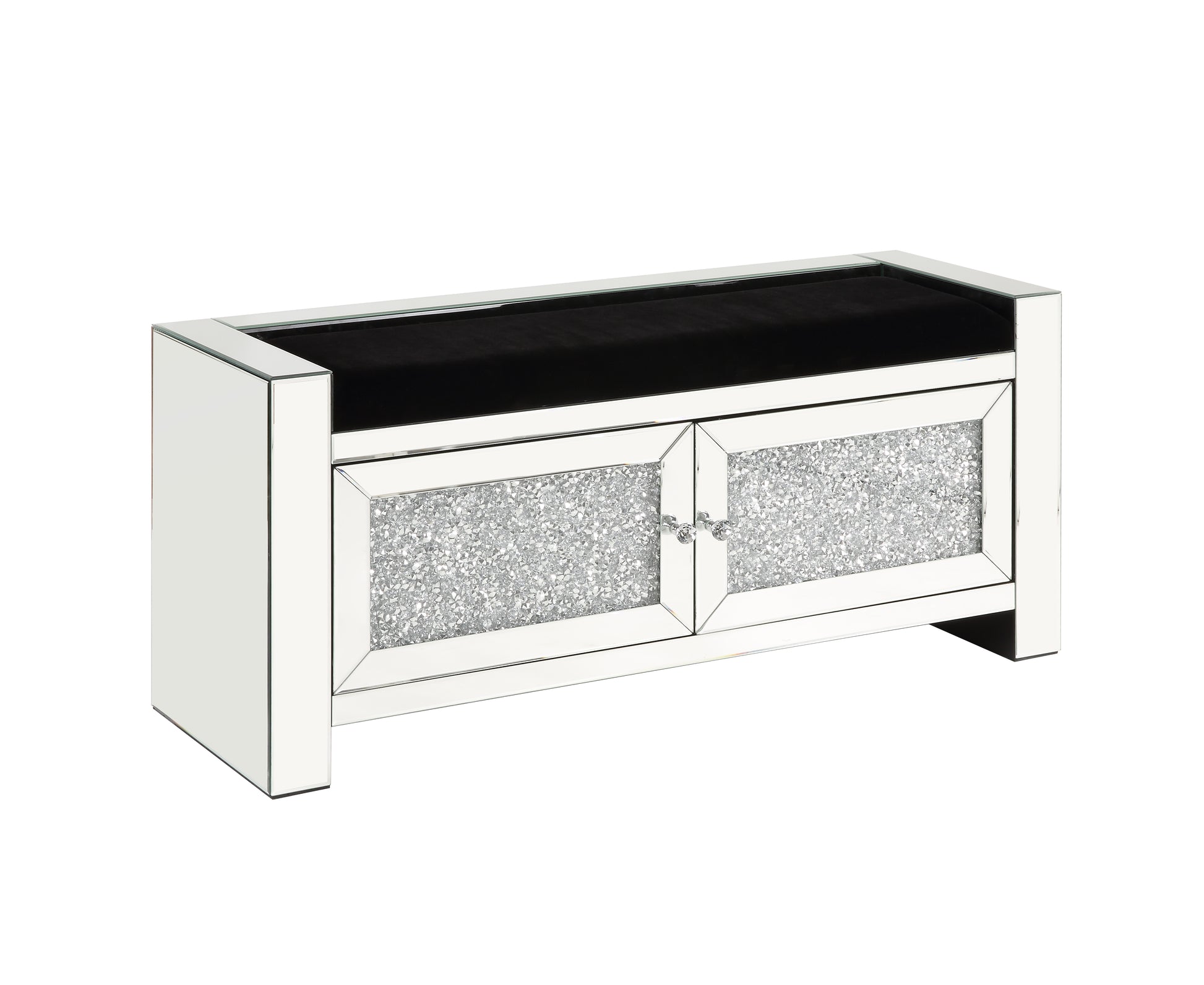 Noralie Bench W Storage Mirrored & Faux Diamonds Ac00540 Silver Glass
