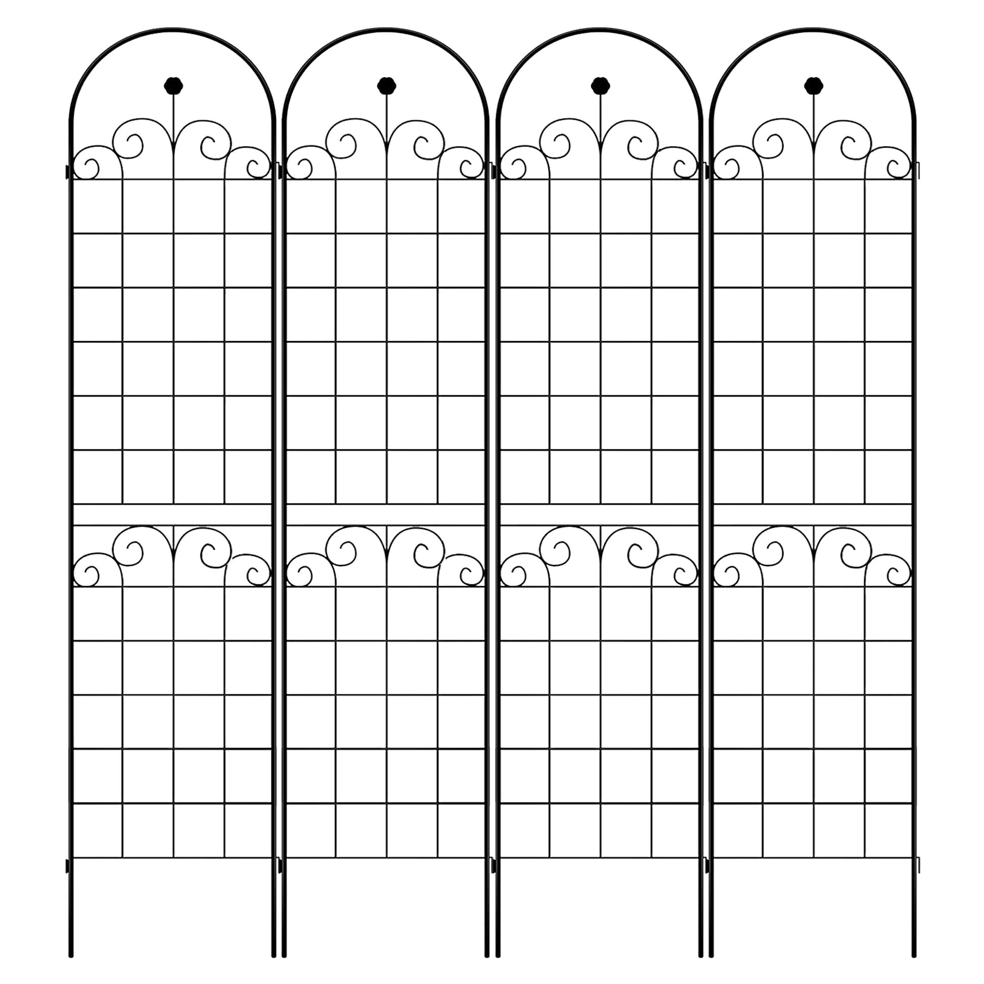 4 Pack Metal Garden Trellis For Climbing Plants Outdoor 86.7'' X 19.7'' Rustproof Plant Support Rose Trellis Netting Trellis Black Black Iron