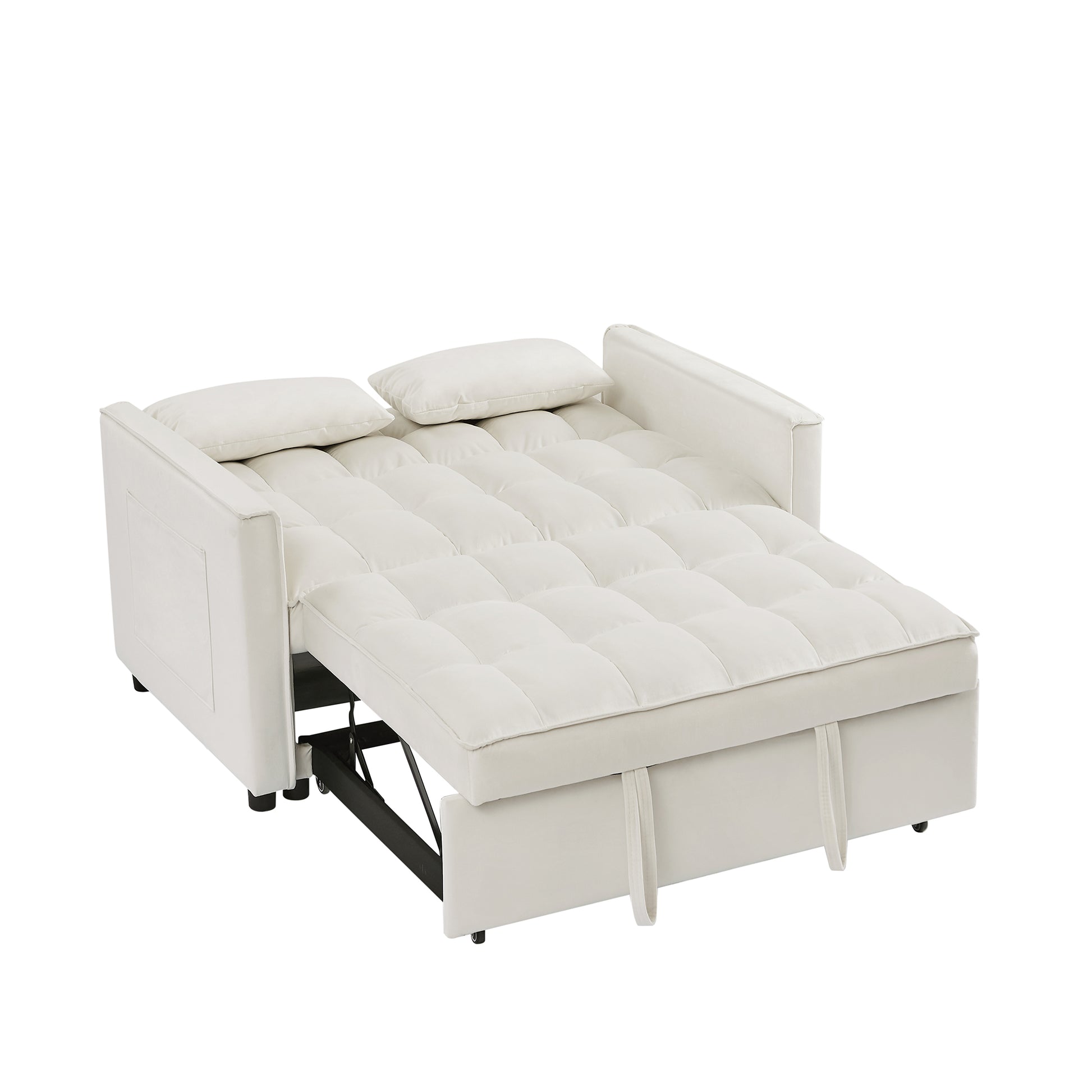 Off White Velvet Loveseat Sofa Bed Off White Wood Tufted Back Square Arms Foam Velvet 2 Seat