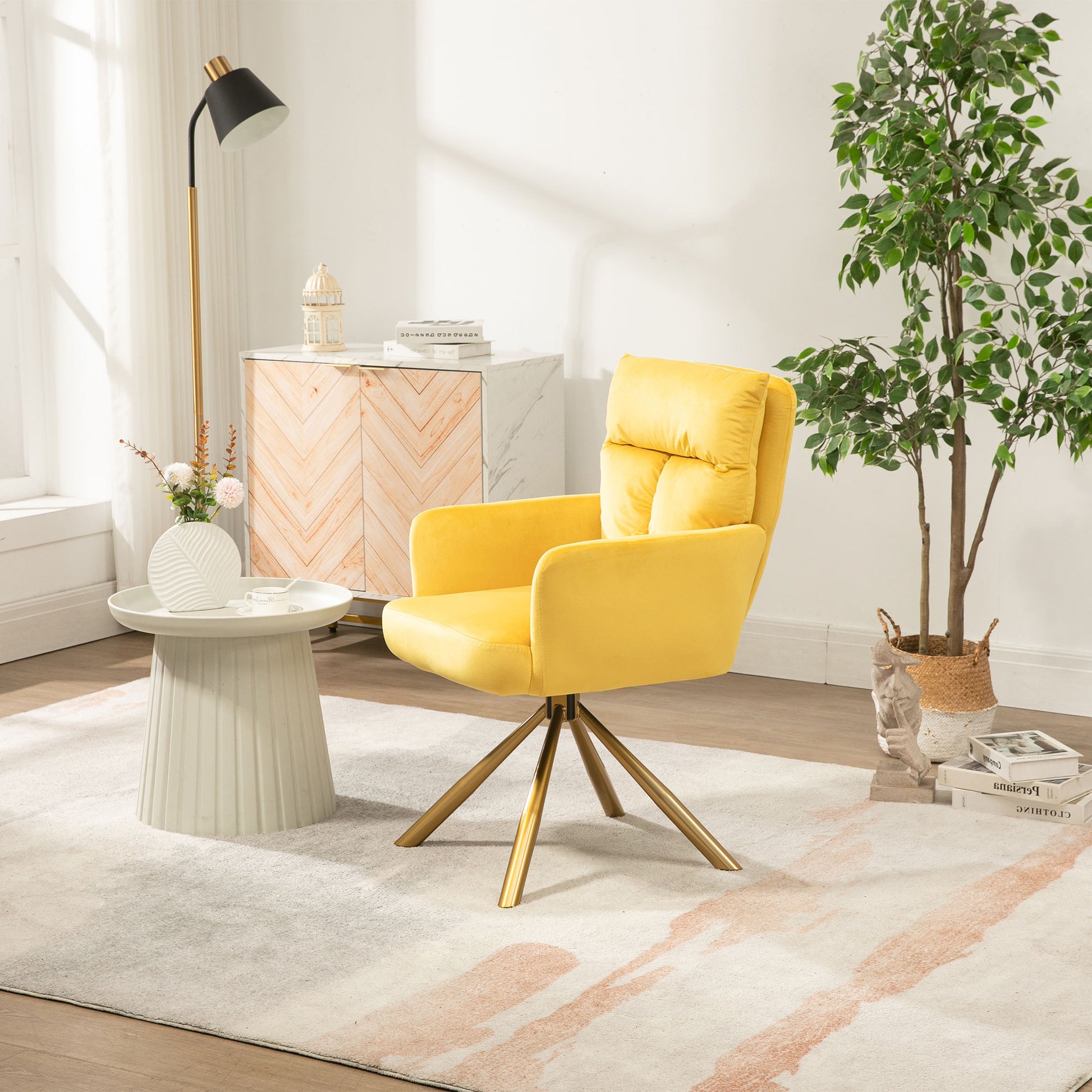 Yellow Velvet Contemporary High Back Upholstered Swivel Accent Chair Yellow Office Modern Foam Velvet