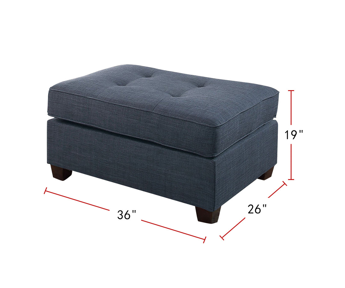Fabric Cocktail Ottoman With Button Tufted Seat In Dark Blue Dark Blue Solid Backless Rectangle Tufted Fabric