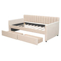 Twin Size Upholstered Daybed With Drawers, Wood Slat Support, Beige Beige Velvet