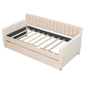 Twin Size Upholstered Daybed With Drawers, Wood Slat Support, Beige Beige Velvet