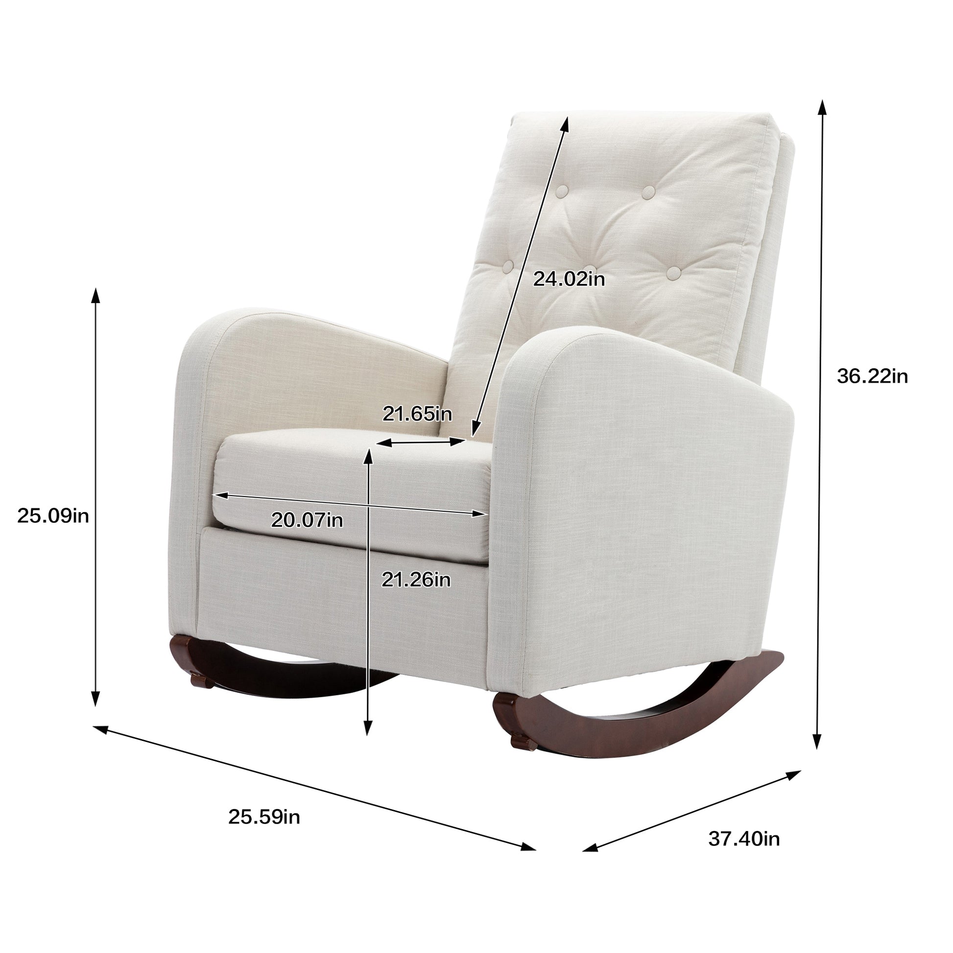 High Back Rocking Chair Nursery Chair .Comfortable Rocker Fabric Padded Seat .Modern High Back Armchair Beige Polyester