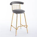 Bar Stool Set Of 2, Luxury Velvet High Bar Stool With Metal Legs And Soft Back, Pub Stool Chairs Armless Modern Kitchen High Dining Chairs With Metal Legs, Grey Gray Velvet