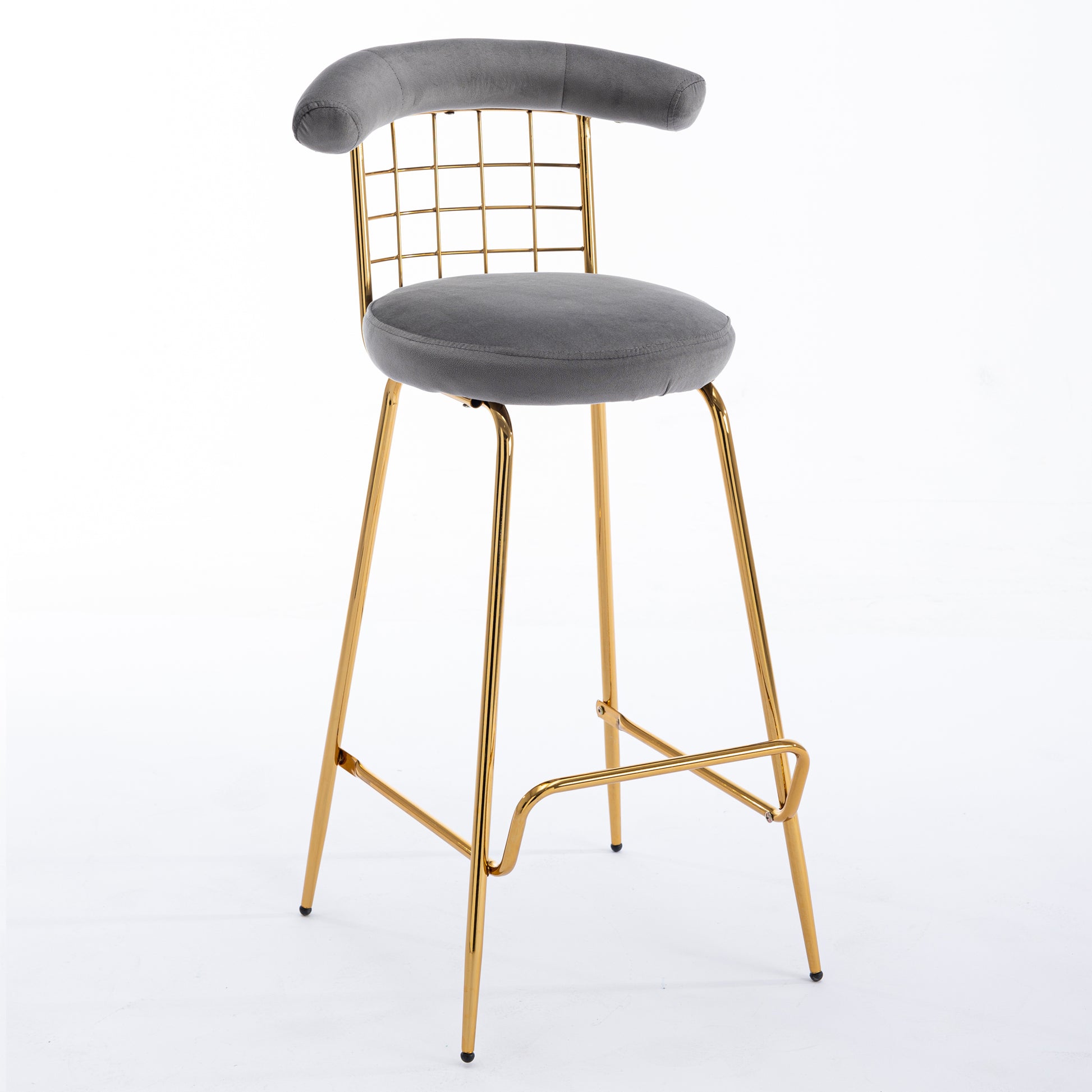 Bar Stool Set Of 2, Luxury Velvet High Bar Stool With Metal Legs And Soft Back, Pub Stool Chairs Armless Modern Kitchen High Dining Chairs With Metal Legs, Grey Gray Velvet