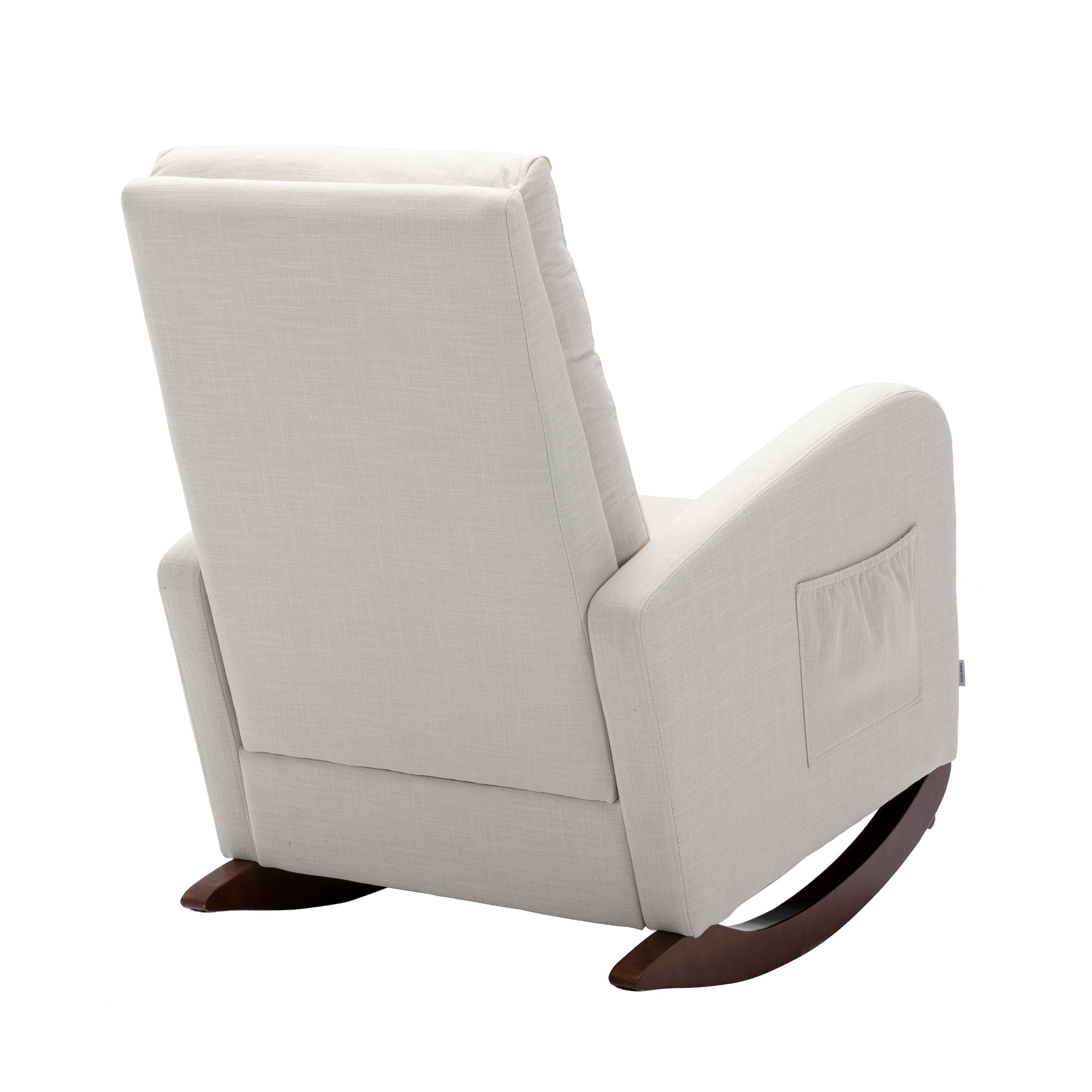 High Back Rocking Chair Nursery Chair .Comfortable Rocker Fabric Padded Seat .Modern High Back Armchair Beige Polyester