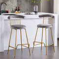 Bar Stool Set Of 2, Luxury Velvet High Bar Stool With Metal Legs And Soft Back, Pub Stool Chairs Armless Modern Kitchen High Dining Chairs With Metal Legs, Grey Gray Velvet