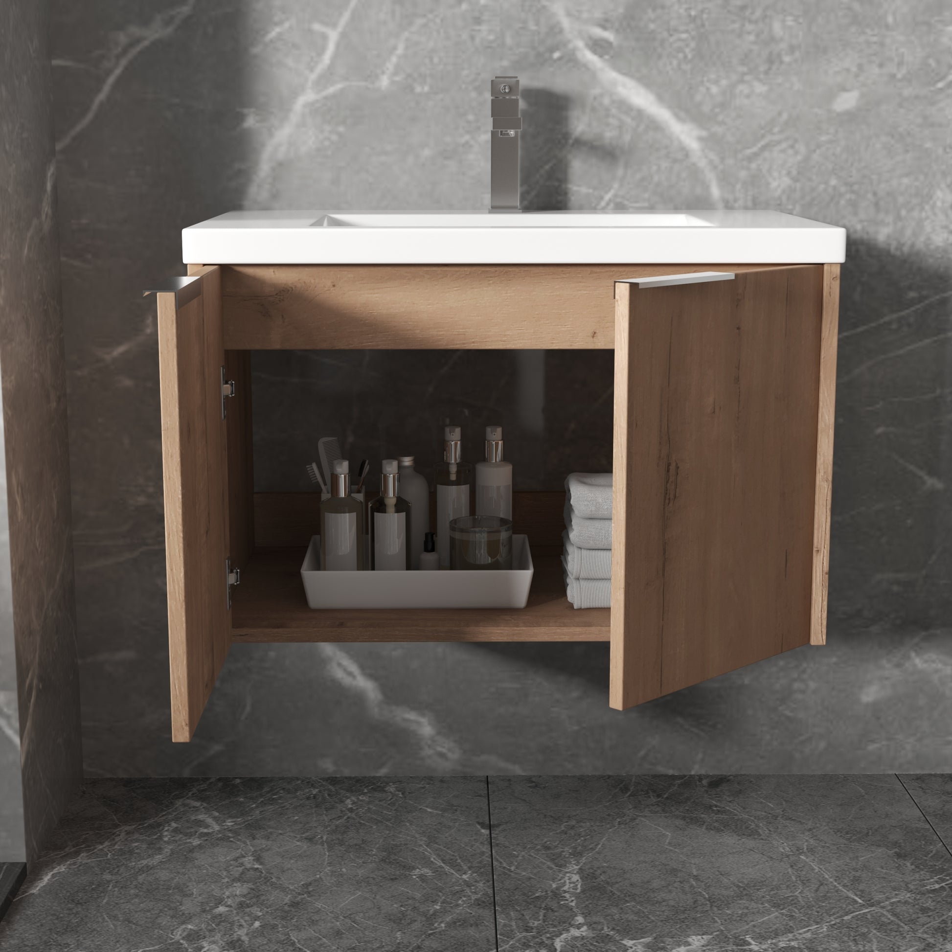 Soft Close Doors Bathroom Vanity With Sink,30 Inch For Small Bathroom,30X18 00630 Imo Kd Packing Imitative Oak Bathroom Modern Plywood Plywood