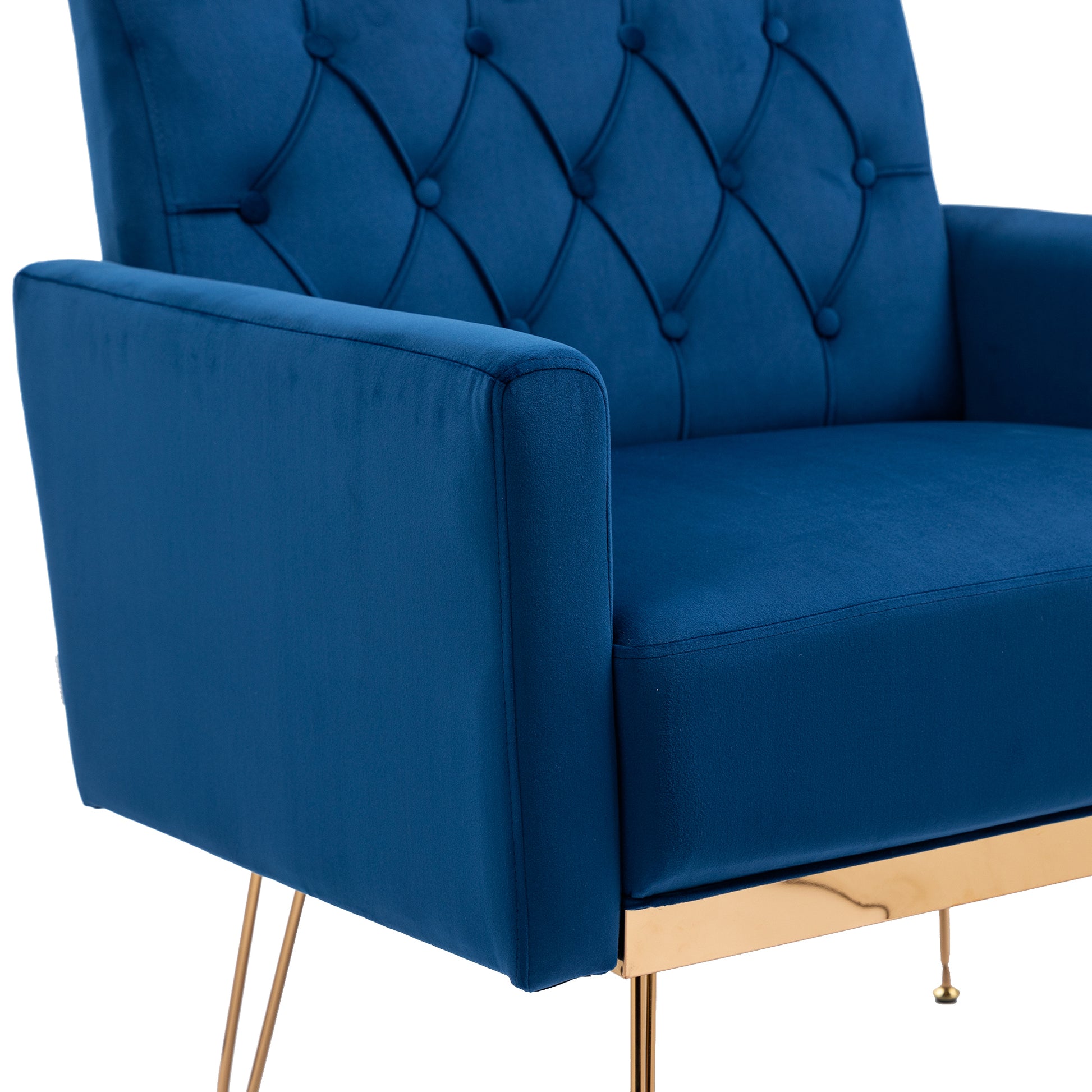 Coolmore Velvet Armchair Single Sofa Modern Tufted Upholstered Side Reading Chairs With Arm And Gold Metal Leg For Living Room Bedroom Navy Navy Foam Velvet
