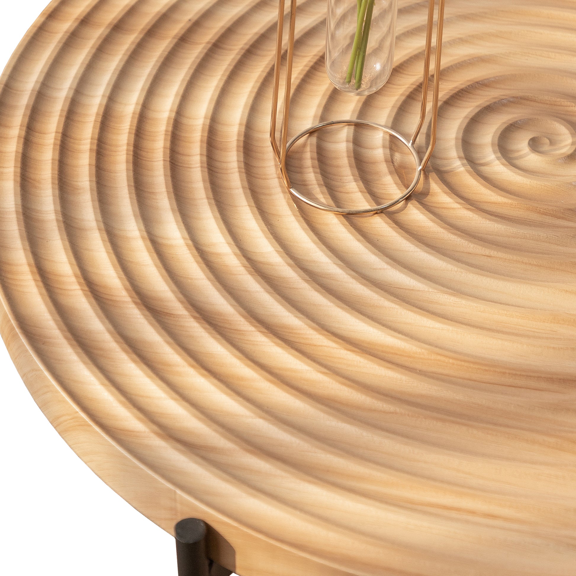 33"Modern Thread Design Round Coffee Tablemdf Table Top With Cross Legs Metal Base Natural Mdf