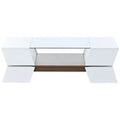 6Mm Glass Top Coffee Table With Open Shelves And Cabinets, Geometric Style Cocktail Table With Great Storage Capacity, Modernist 2 Tier Center Table For Living Room, White White Particle Board