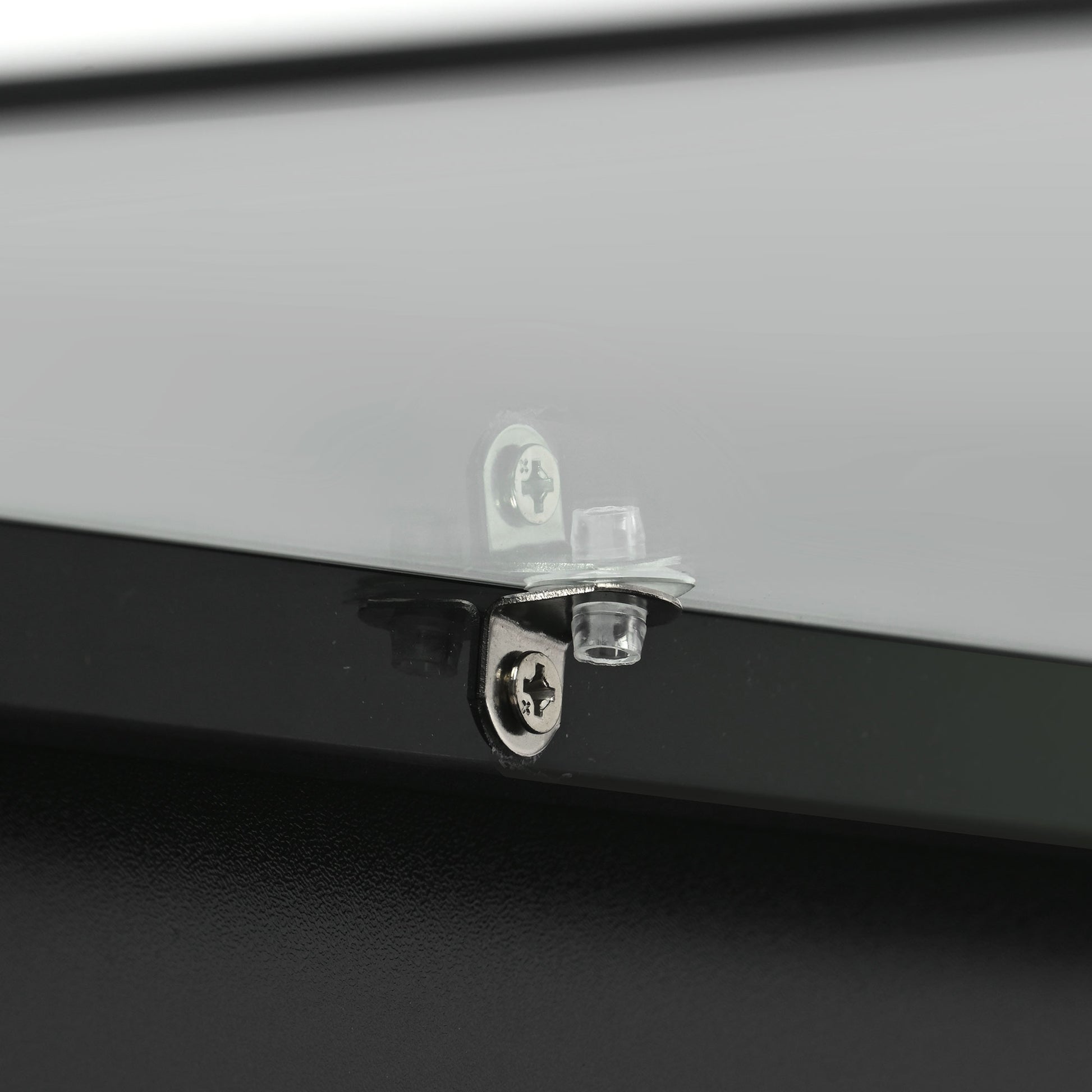 6Mm Glass Top Coffee Table With Open Shelves And Cabinets, Geometric Style Cocktail Table With Great Storage Capacity, Modernist 2 Tier Center Table For Living Room, Black Black Particle Board