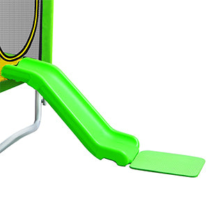 7Ft Trampoline For Kids With Safety Enclosure Net, Slide And Ladder, Easy Assembly Round Outdoor Recreational Trampoline Green Metal