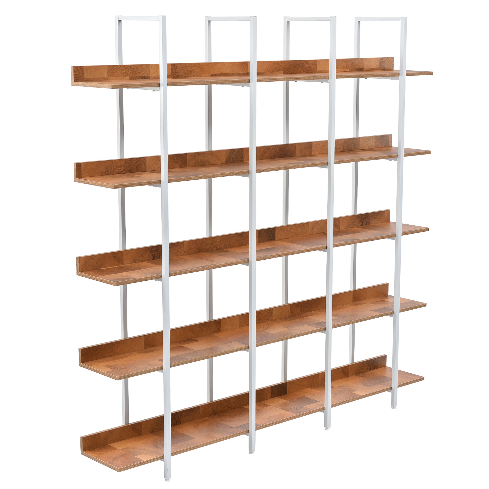 5 Tier Bookcase Home Office Open Bookshelf, Vintage Industrial Style Shelf, Mdf Board, White Metal Frame, Brown Brown White Mdf Steel