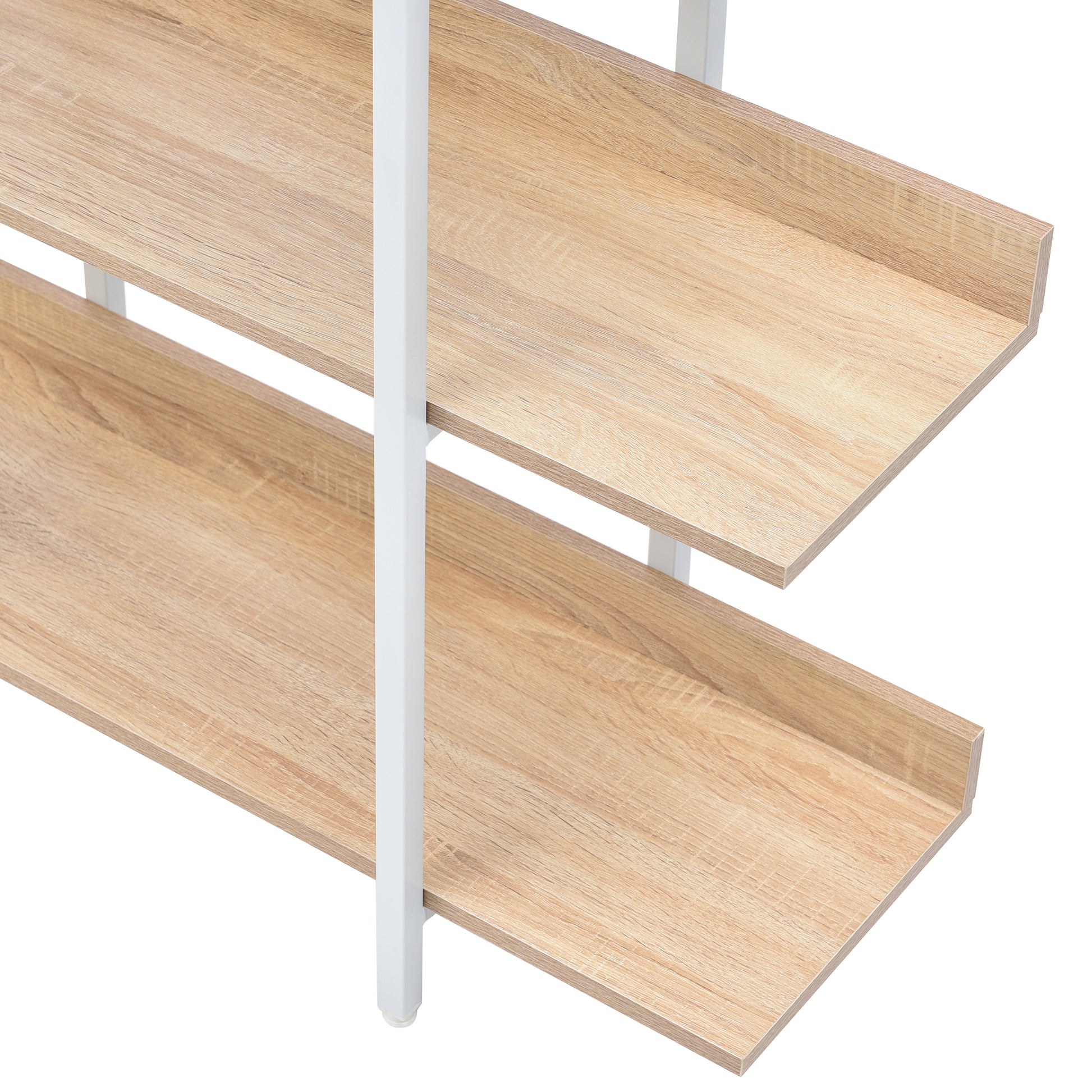 5 Tier Bookcase Home Office Open Bookshelf, Vintage Industrial Style Shelf, Mdf Board, White Metal Frame, Oak White Oak Mdf Steel