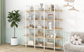5 Tier Bookcase Home Office Open Bookshelf, Vintage Industrial Style Shelf, Mdf Board, White Metal Frame, Oak White Oak Mdf Steel