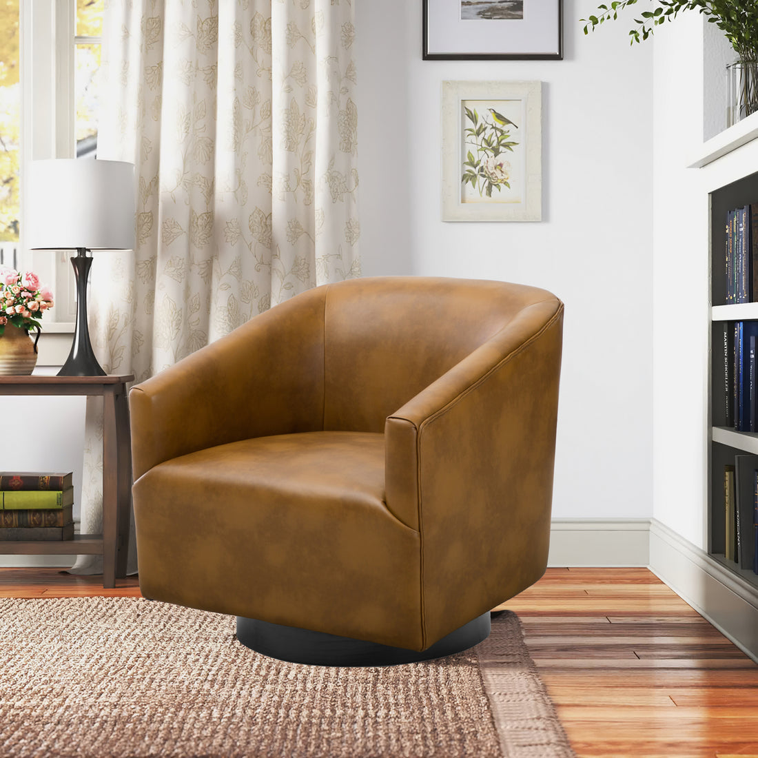 Garland Camel Wood Base Swivel Chair Camel Foam Pu Leather