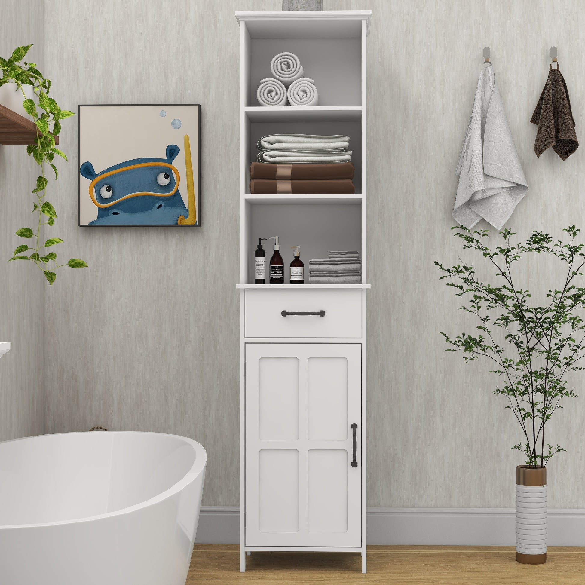 Floor Standing Cabinet With 1 Door And 1 Drawer White White Mdf