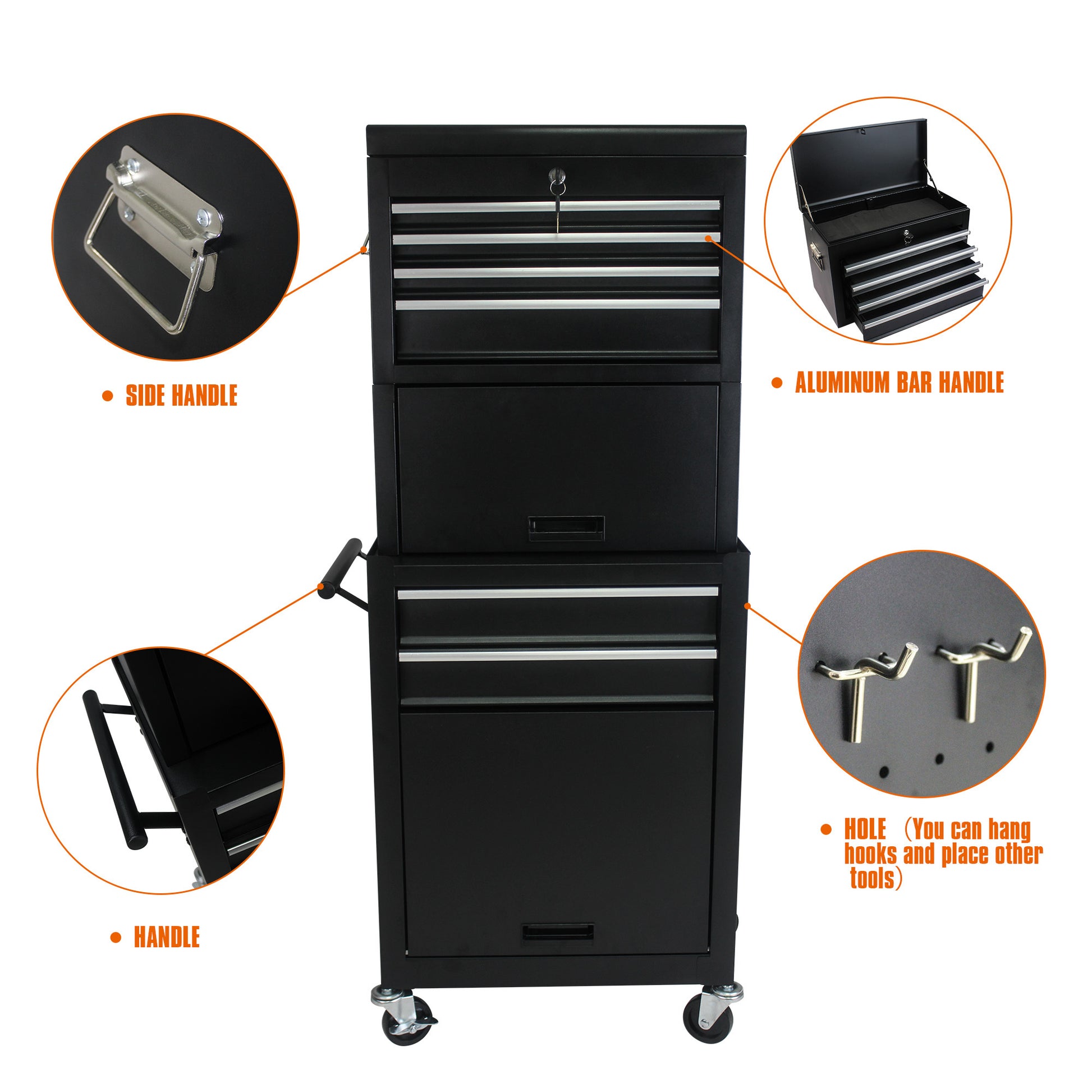 High Capacity Rolling Tool Chest With Wheels And Drawers, 6 Drawer Tool Storage Cabinet Black Black Steel