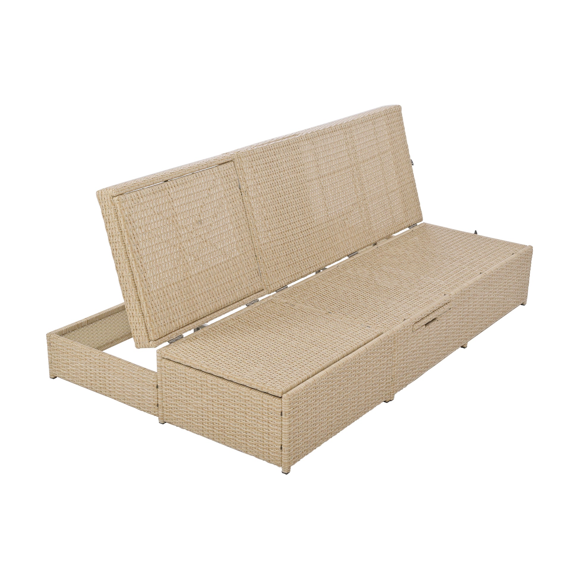 Outdoor Double Sunbed, Wicker Rattan Patio Reclining Chairs With Adjustable Backrest And Seat, Conversational Set For 2 Person, Brown Yes Complete Patio Set Brown Water Resistant Frame Water Resistant Cushion Garden & Outdoor Casual Complete Patio Sets