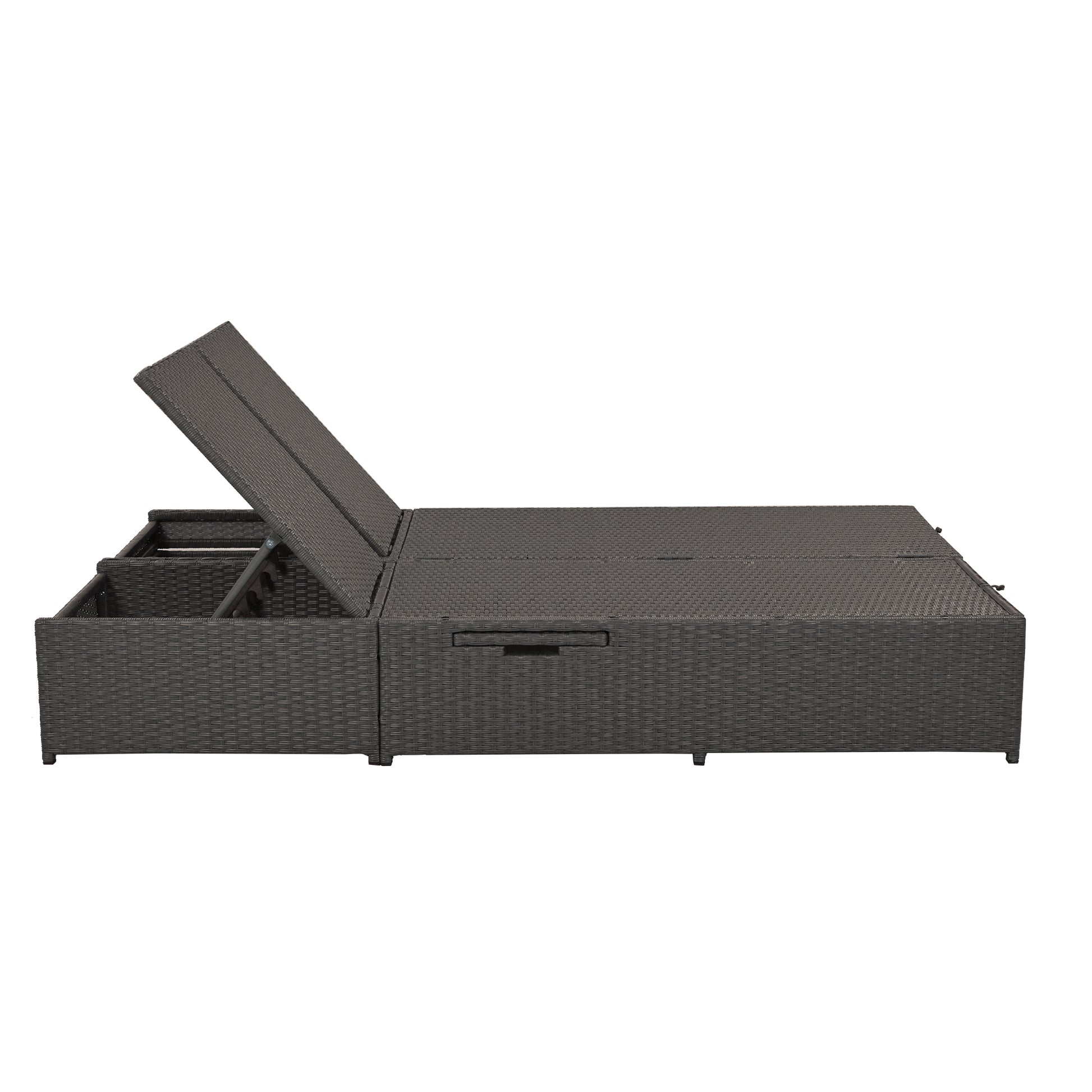 Outdoor Double Sunbed, Wicker Rattan Patio Reclining Chairs With Adjustable Backrest And Seat, Conversational Set For 2 Person, Gray Yes Complete Patio Set Gray Water Resistant Frame Water Resistant Cushion Garden & Outdoor Casual Sofa Seating Groups