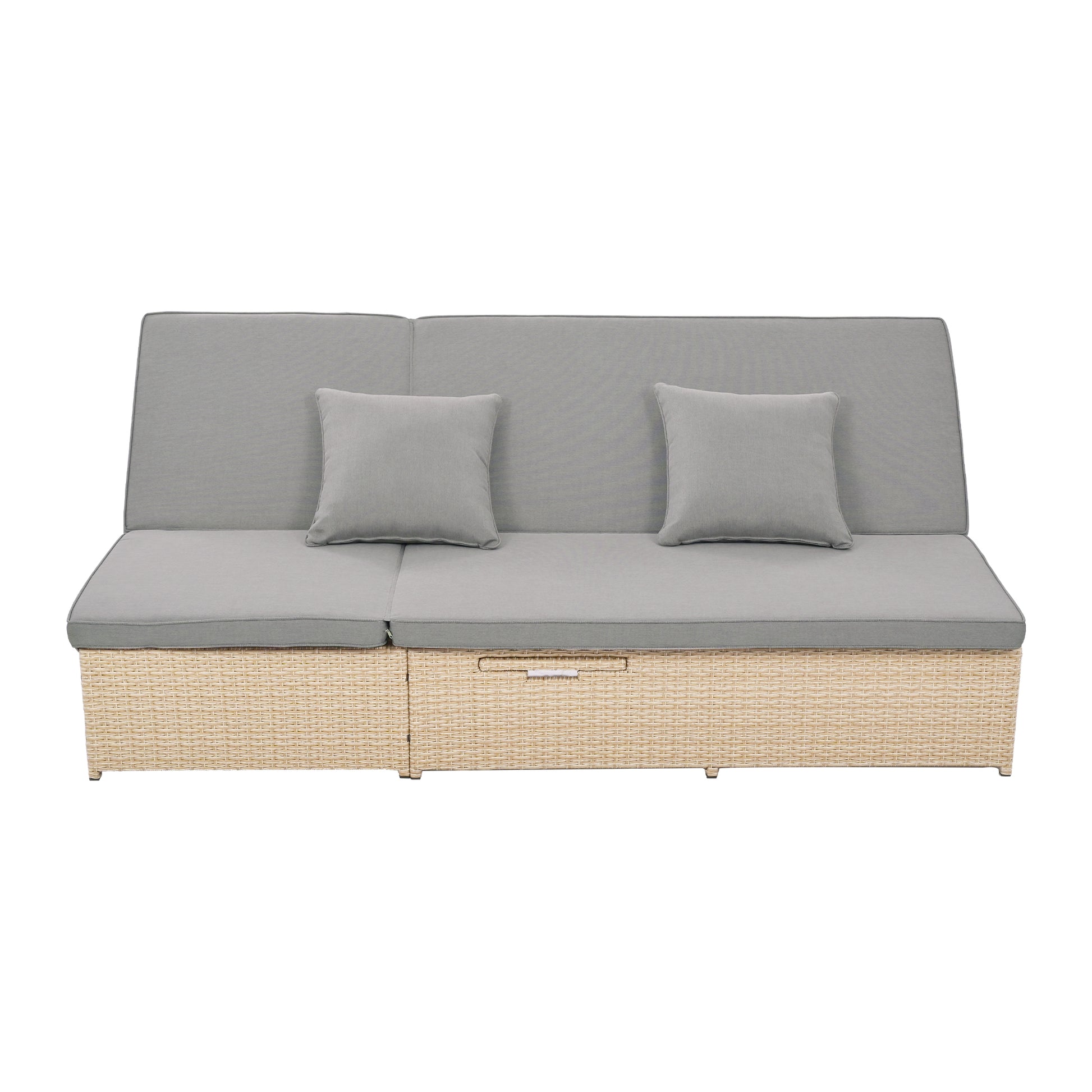 Outdoor Double Sunbed, Wicker Rattan Patio Reclining Chairs With Adjustable Backrest And Seat, Conversational Set For 2 Person, Brown Yes Complete Patio Set Brown Water Resistant Frame Water Resistant Cushion Garden & Outdoor Casual Complete Patio Sets