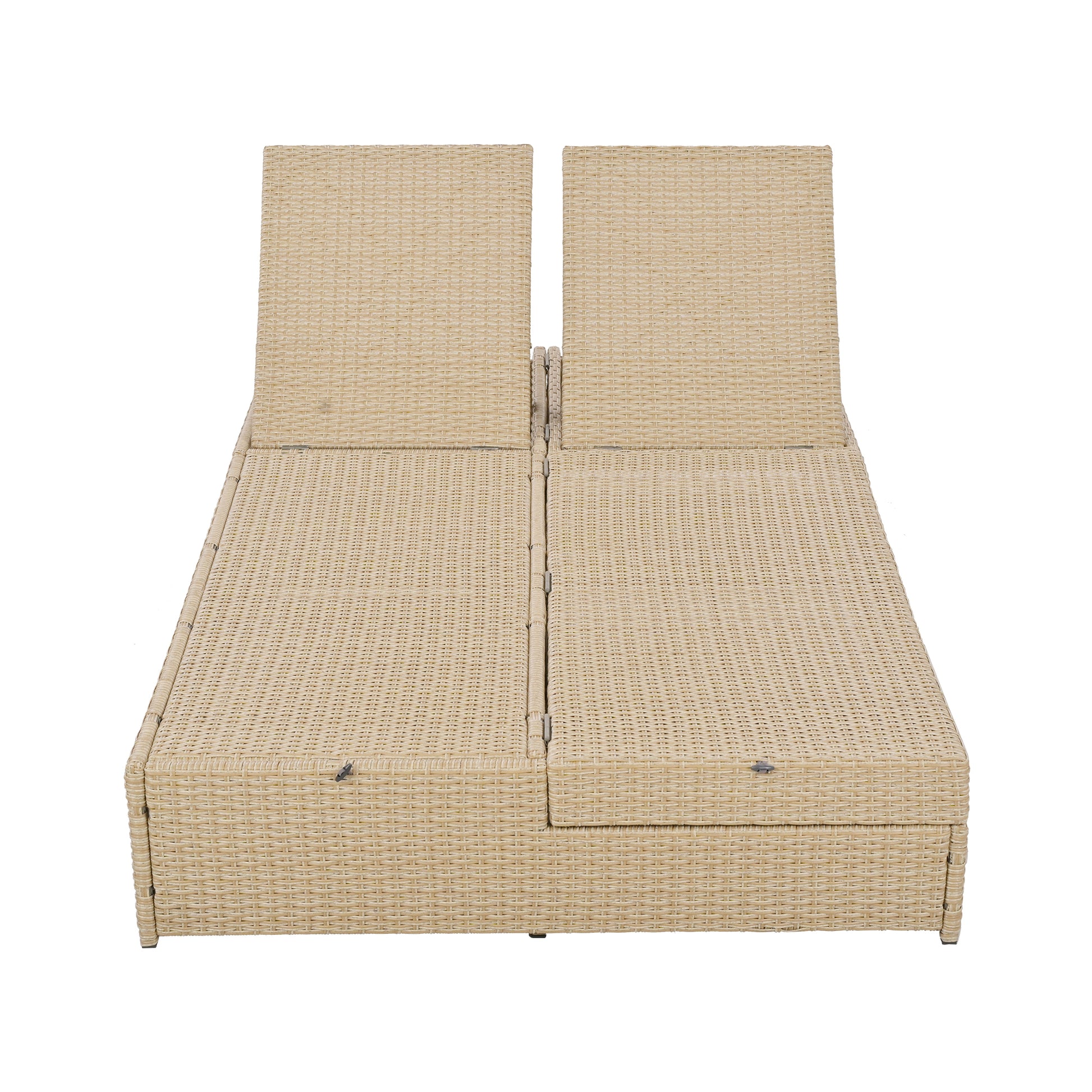 Outdoor Double Sunbed, Wicker Rattan Patio Reclining Chairs With Adjustable Backrest And Seat, Conversational Set For 2 Person, Brown Yes Complete Patio Set Brown Water Resistant Frame Water Resistant Cushion Garden & Outdoor Casual Complete Patio Sets