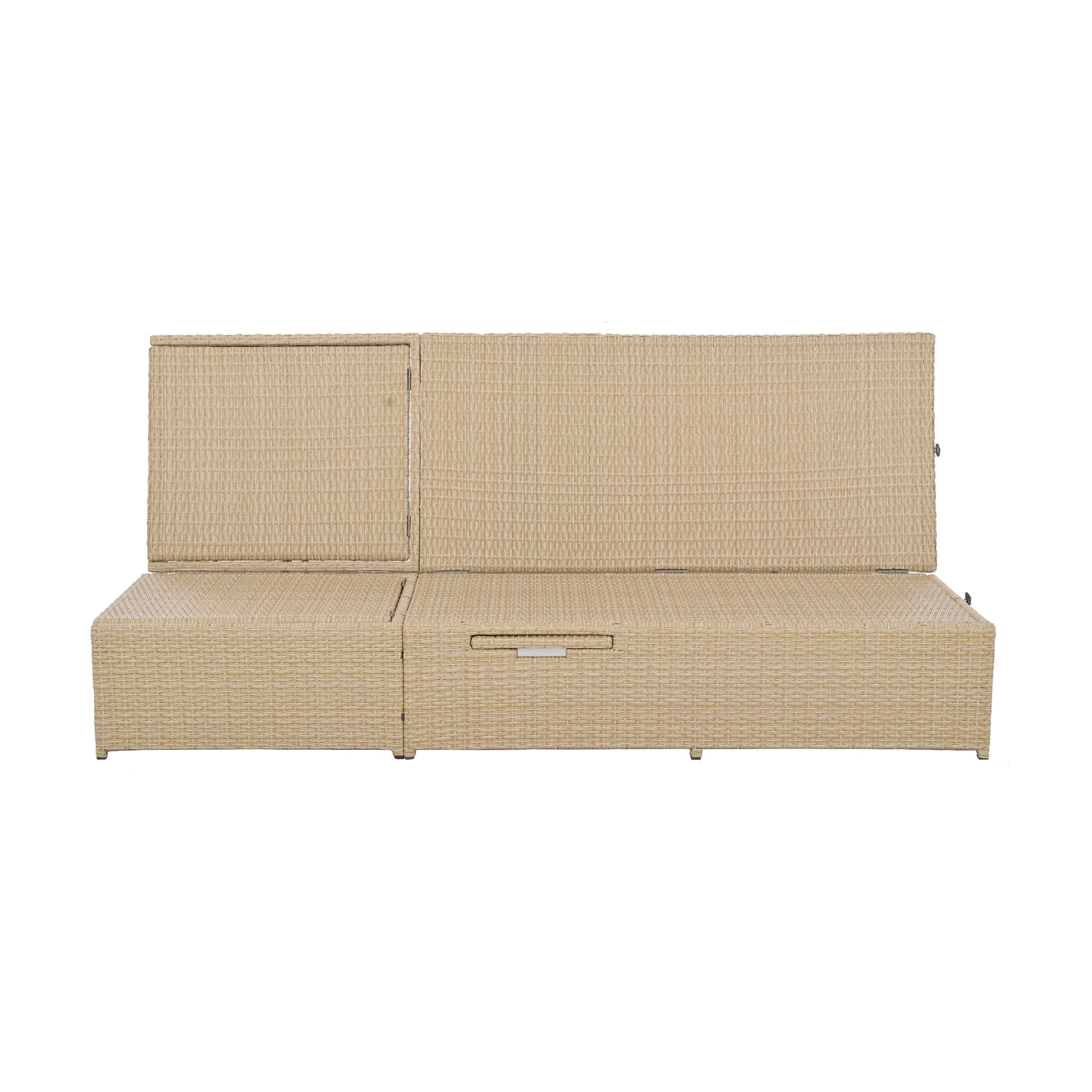 Outdoor Double Sunbed, Wicker Rattan Patio Reclining Chairs With Adjustable Backrest And Seat, Conversational Set For 2 Person, Brown Yes Complete Patio Set Brown Water Resistant Frame Water Resistant Cushion Garden & Outdoor Casual Complete Patio Sets