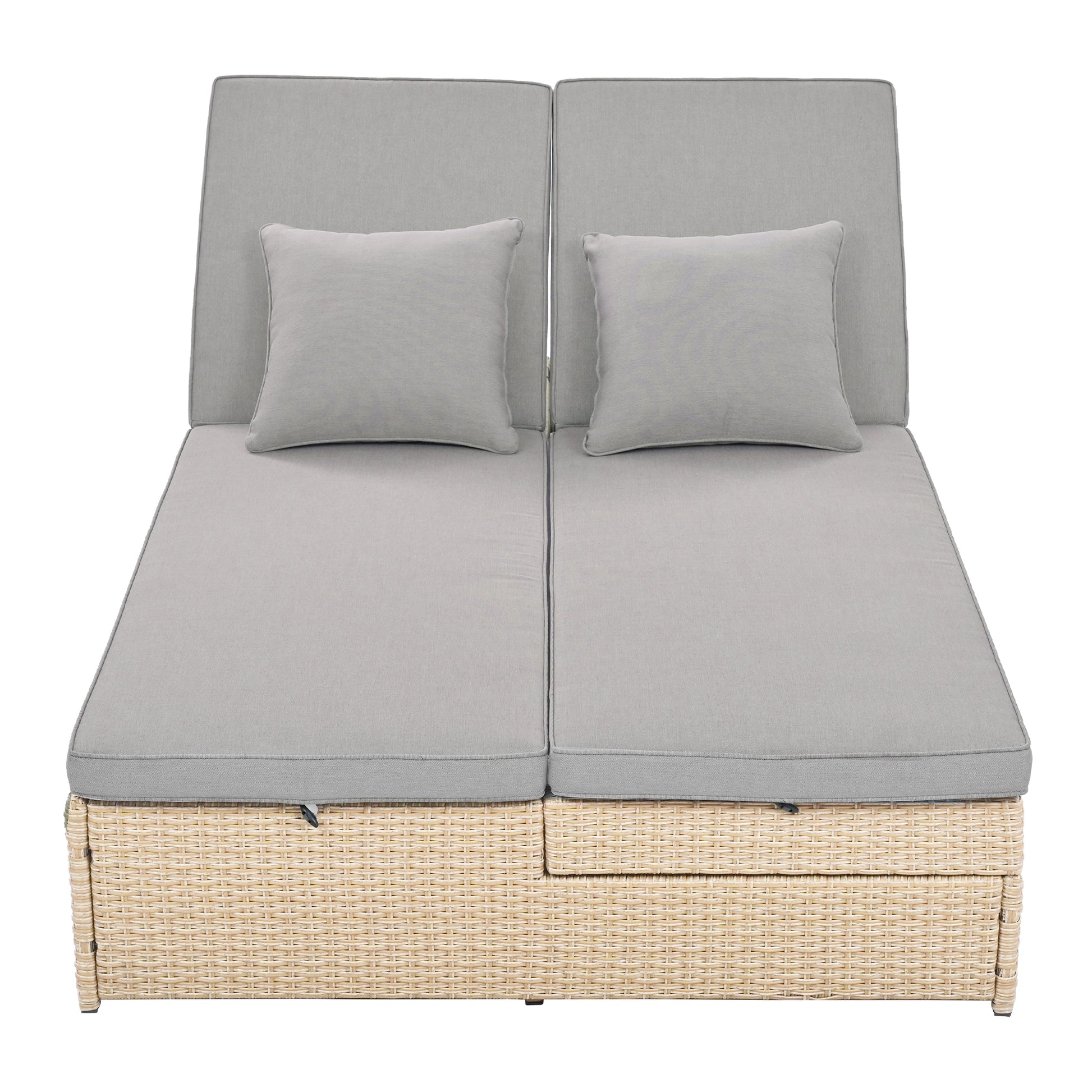 Outdoor Double Sunbed, Wicker Rattan Patio Reclining Chairs With Adjustable Backrest And Seat, Conversational Set For 2 Person, Brown Yes Complete Patio Set Brown Water Resistant Frame Water Resistant Cushion Garden & Outdoor Casual Complete Patio Sets