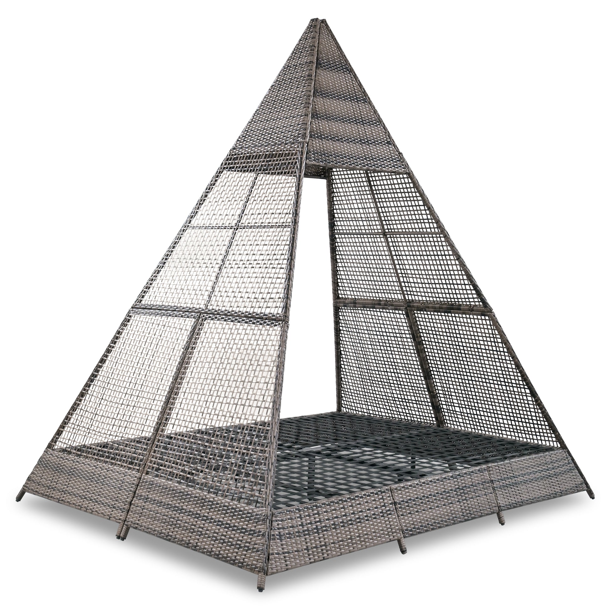 90.5" Length Outdoor Sunbed With Colorful Pillows, Wicker Patio Daybed With Cushions, Tent Shape, Brown And Beige Yes Beige Wicker