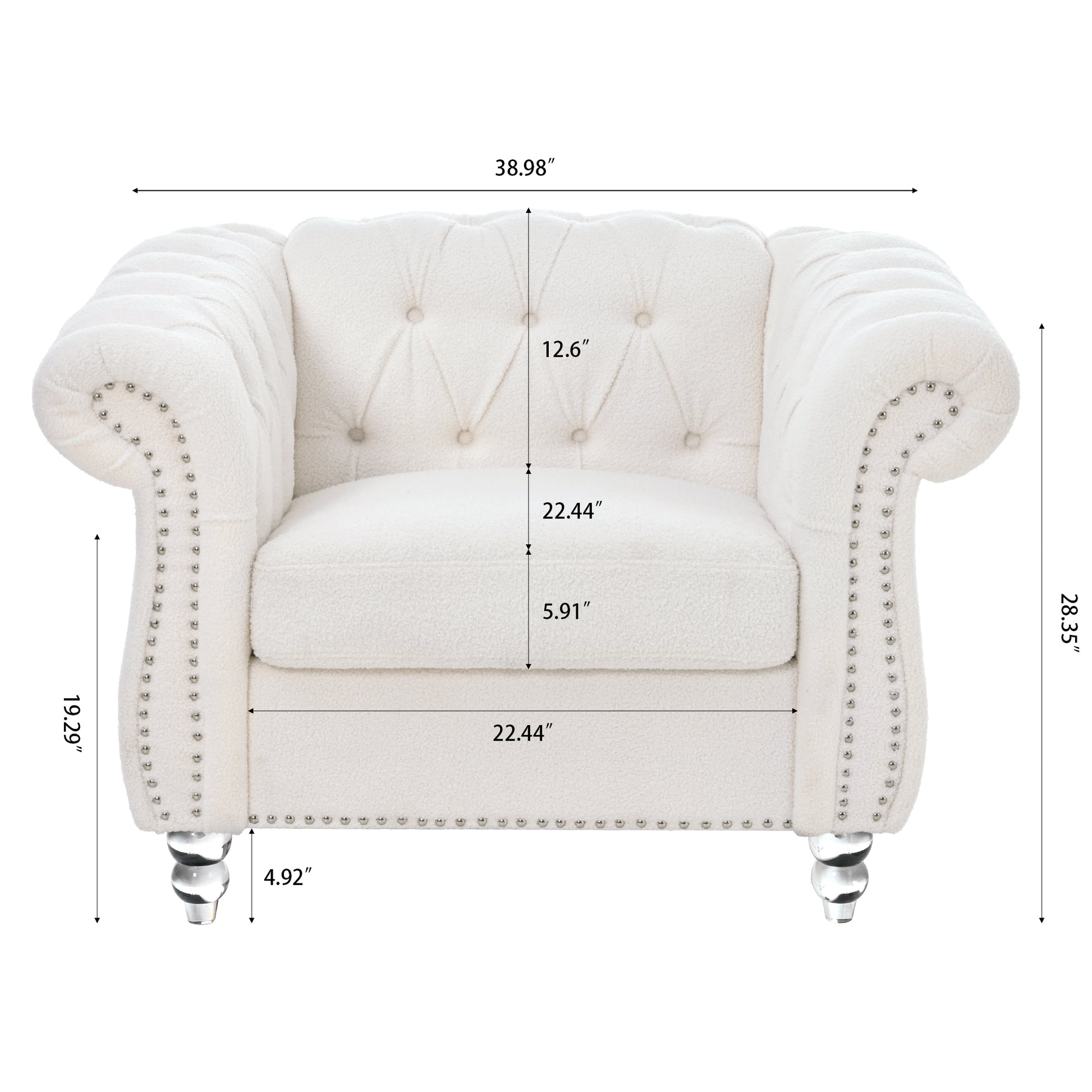 1 Seater Sofa For Living Room White Polyester