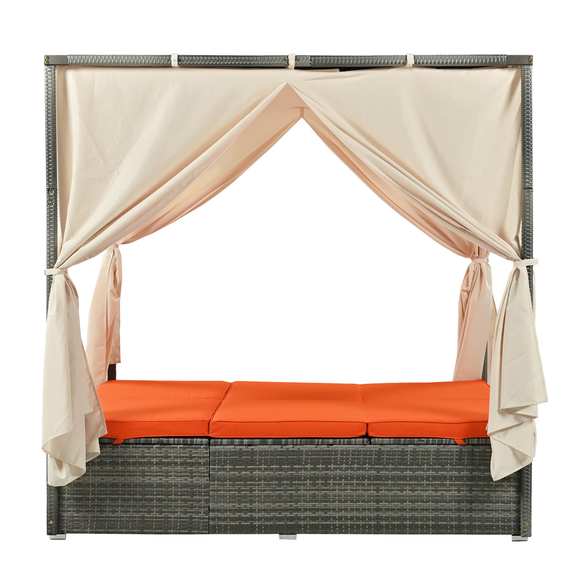 Adjustable Sun Bed With Curtain,High Comfort,With 3 Colors Orange Hdpe