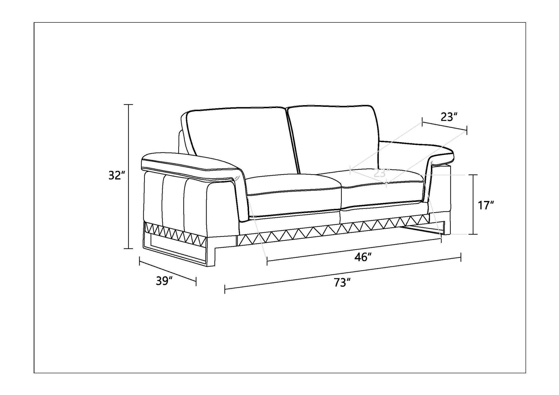 Top Grain Italian Leather Loveseat Camel Foam Leather