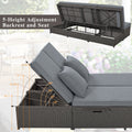 Outdoor Double Sunbed, Wicker Rattan Patio Reclining Chairs With Adjustable Backrest And Seat, Conversational Set For 2 Person, Gray Yes Complete Patio Set Gray Water Resistant Frame Water Resistant Cushion Garden & Outdoor Casual Sofa Seating Groups