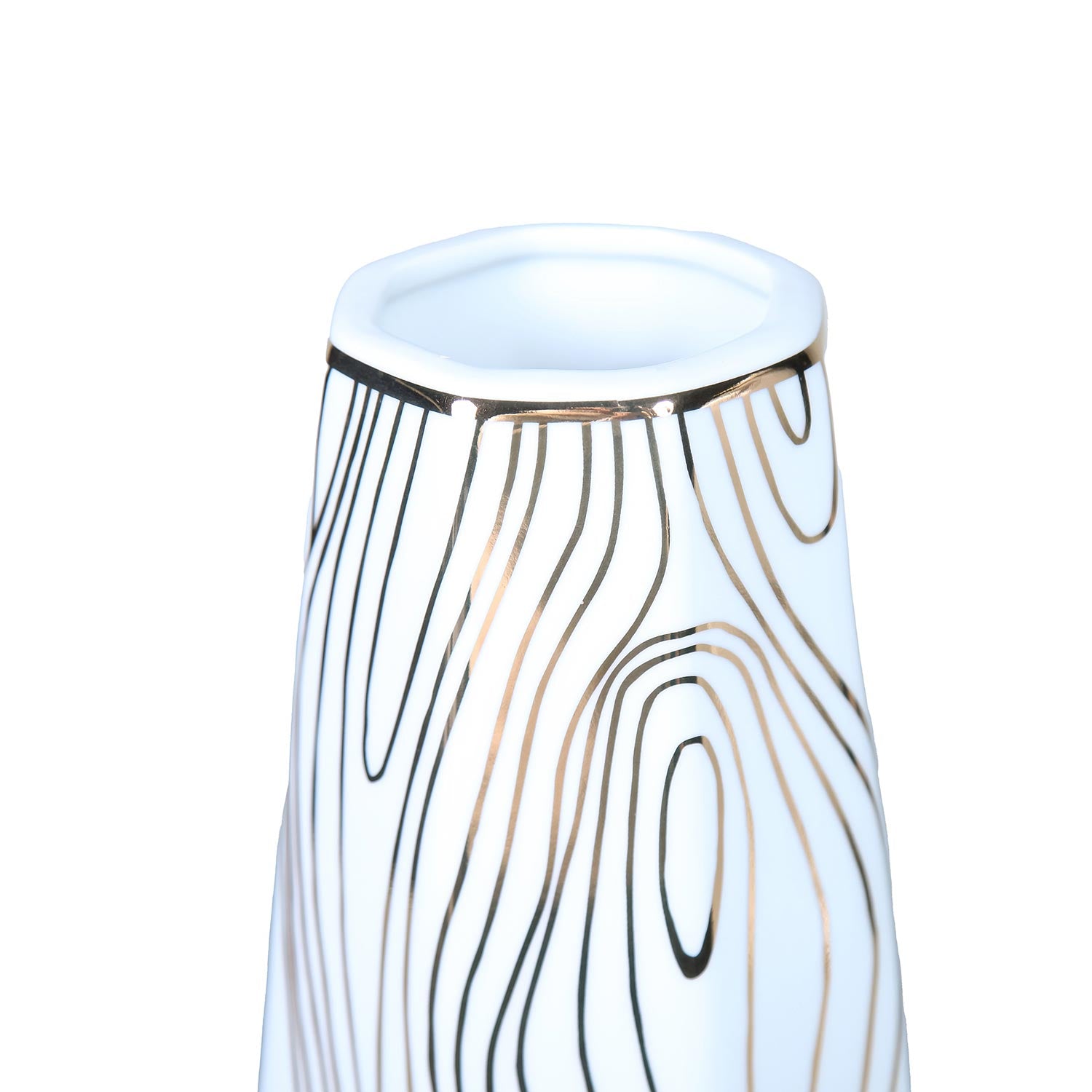 White Ceramic Vase With Gold Wood Grain Design Elegant And Versatile Home Decor White Ceramic